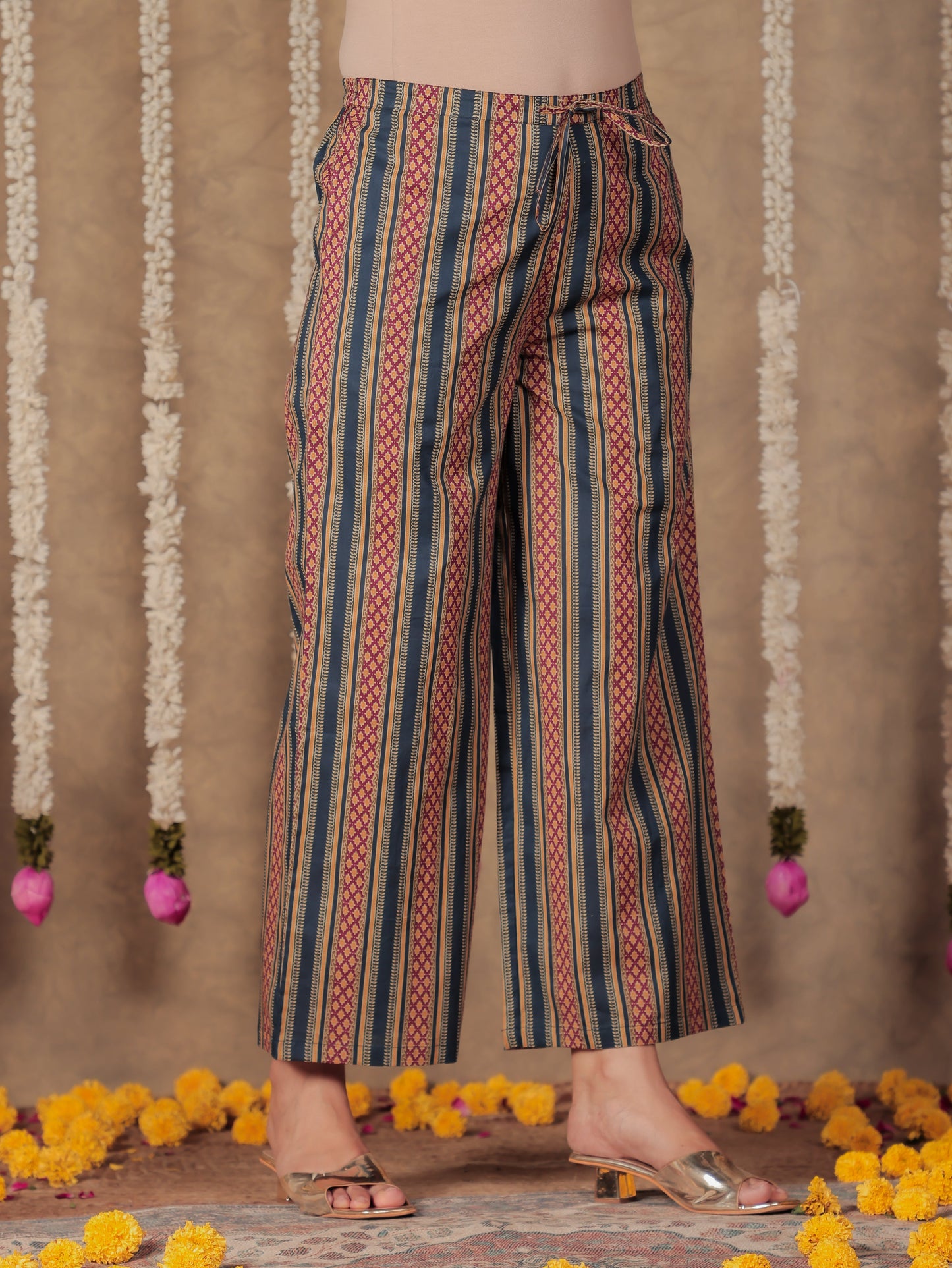Soft Cotton Striped Blue Palazzo
