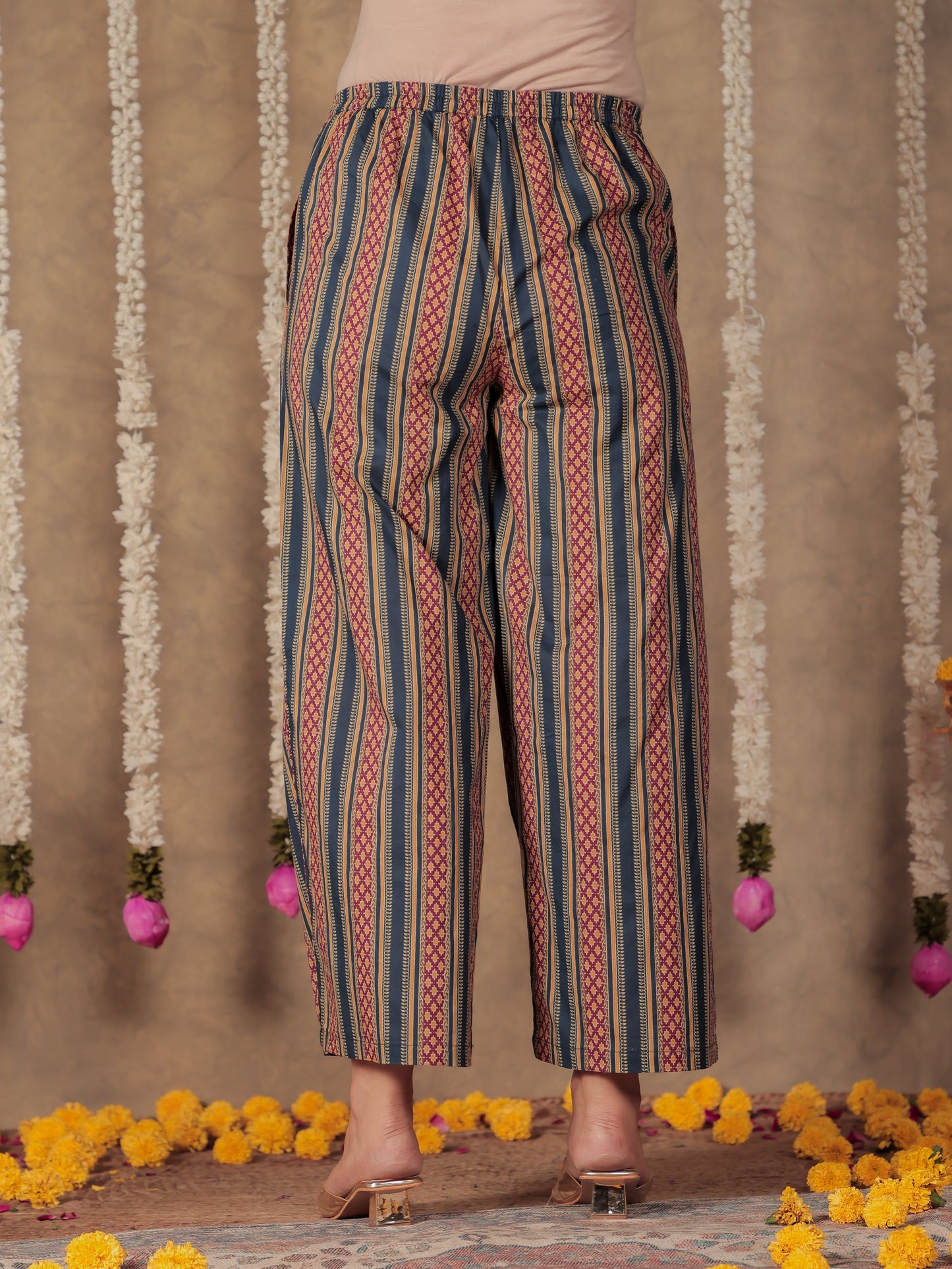Soft Cotton Striped Blue Palazzo