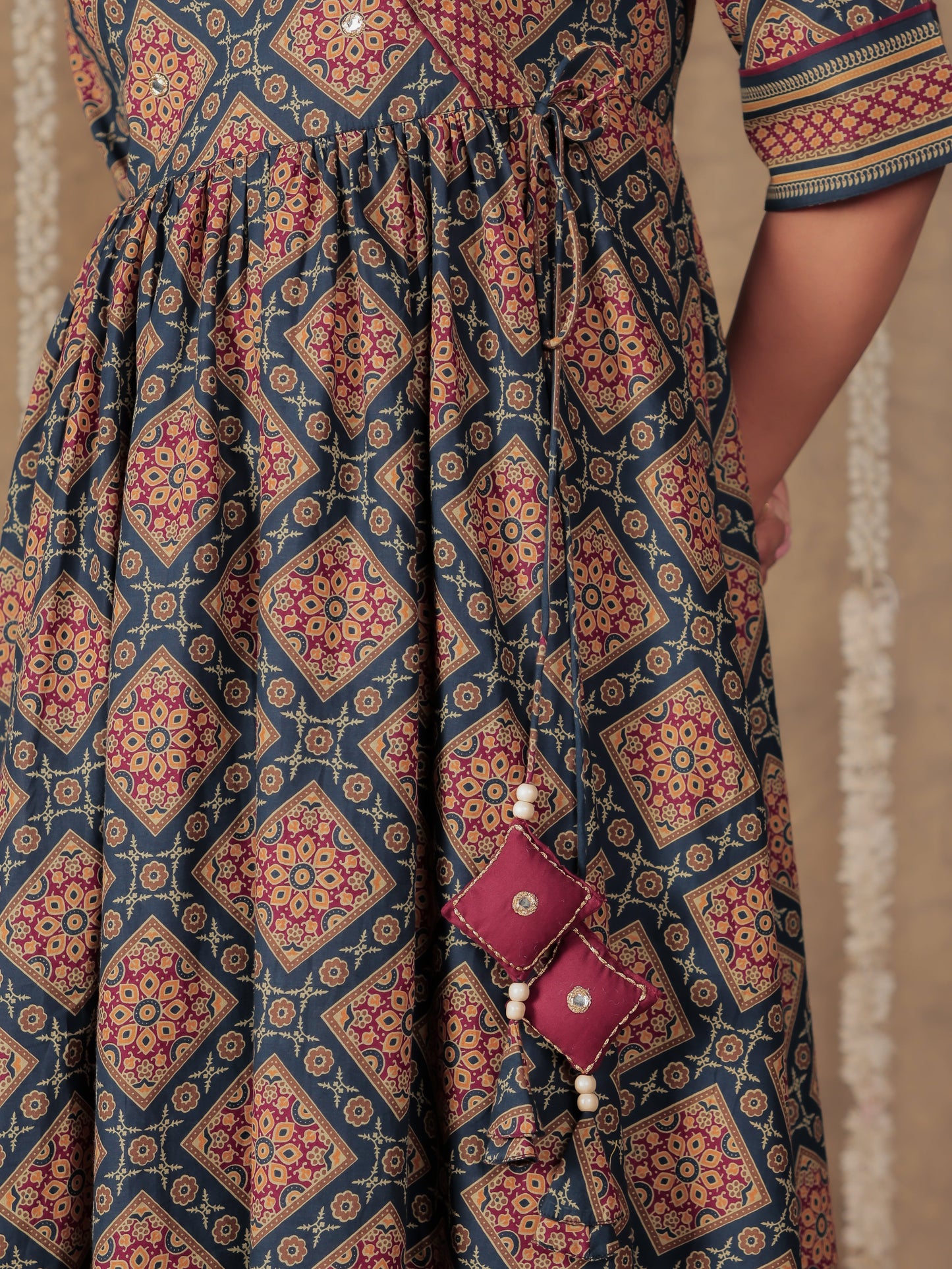Soft Cotton Geometric Angrakha Blue Kurta