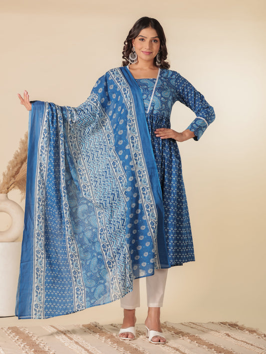 Voile Cotton Paisley Blue Dupatta