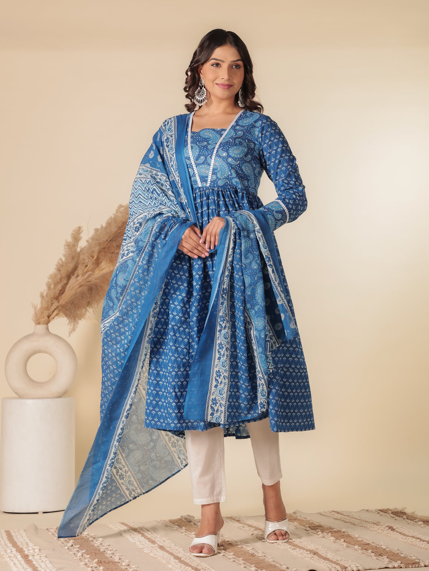 Voile Cotton Paisley Blue Dupatta