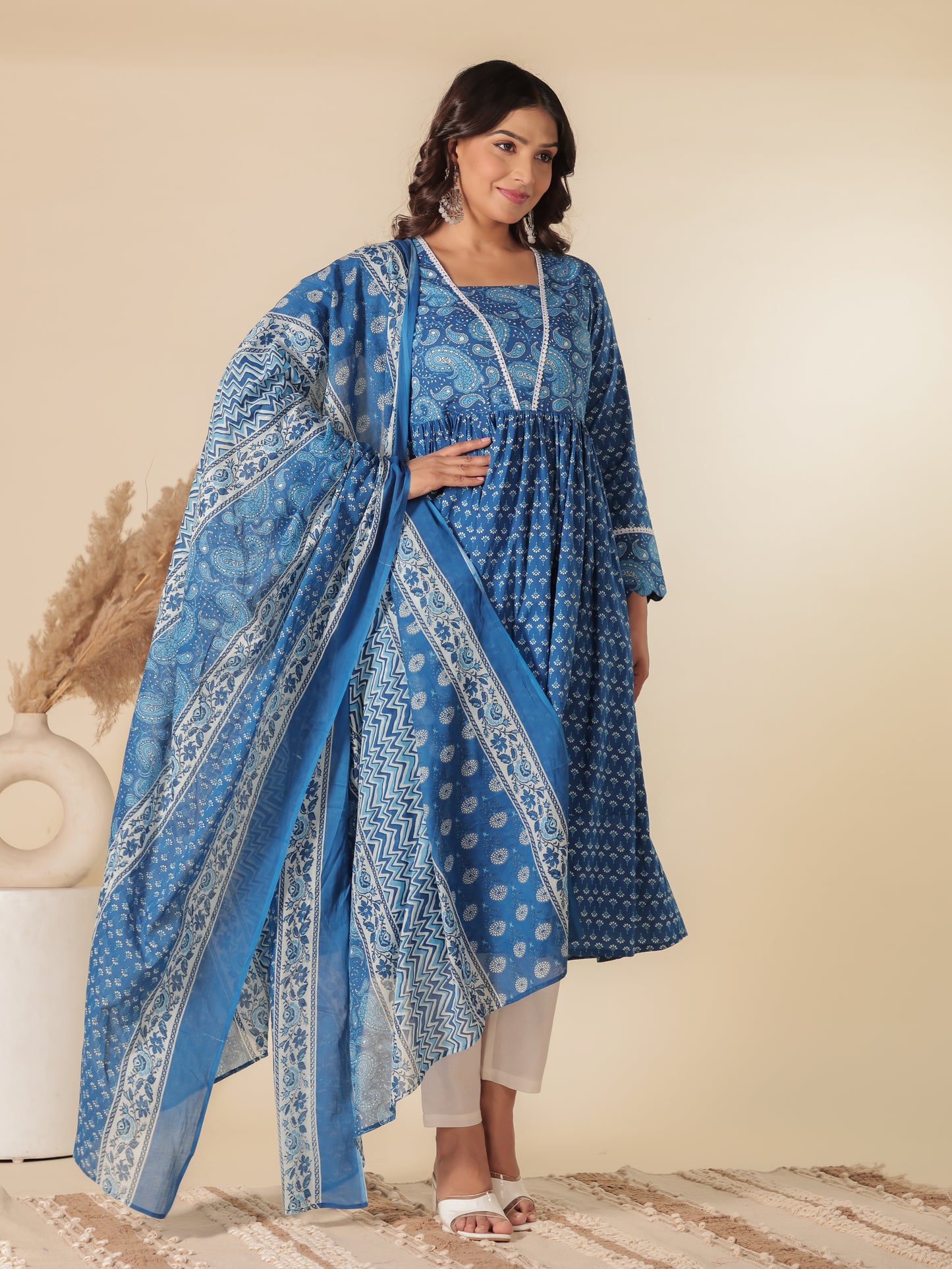 Voile Cotton Paisley Blue Dupatta
