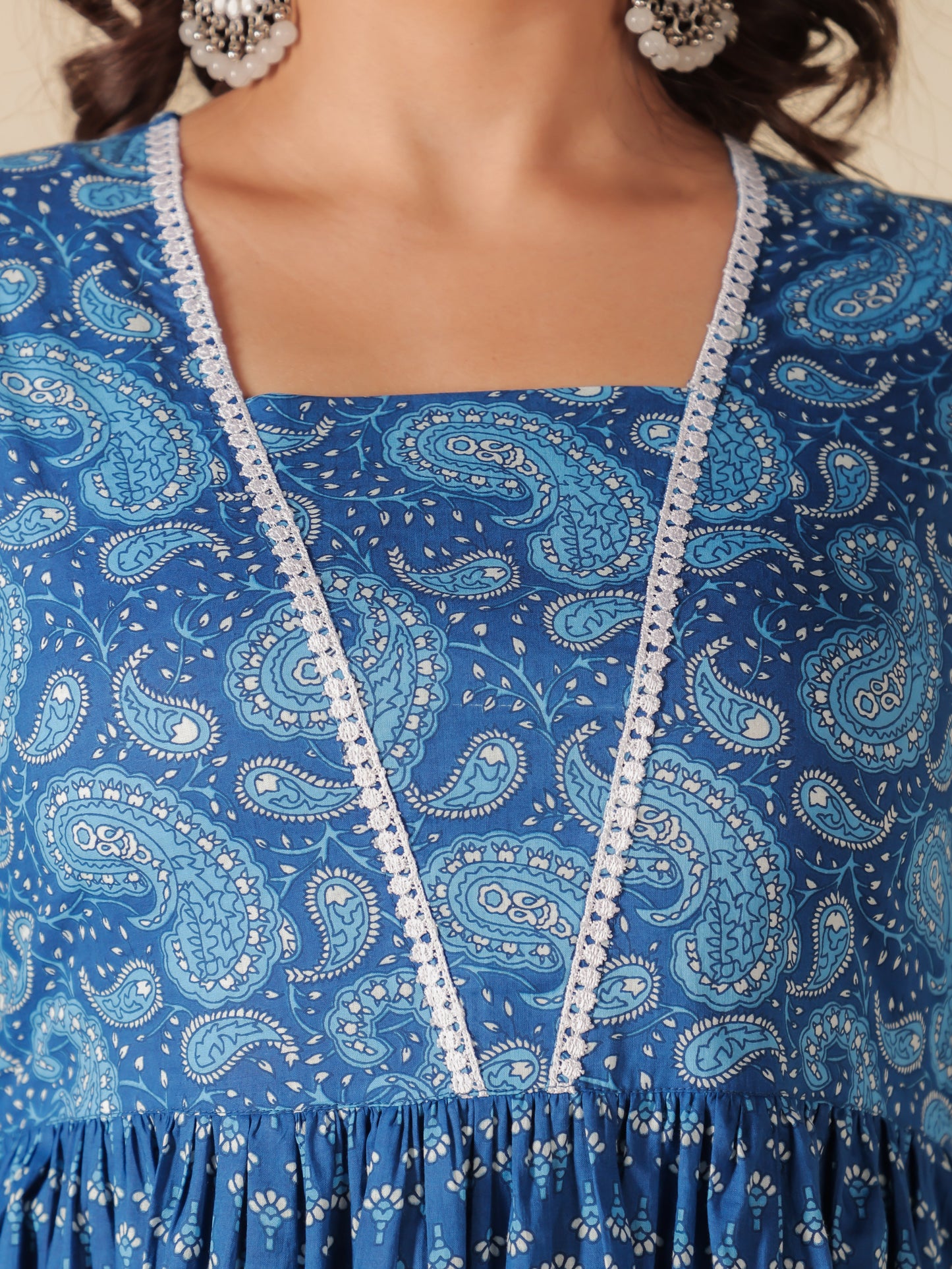 Soft Cotton Paisley Anarkali Blue Kurta