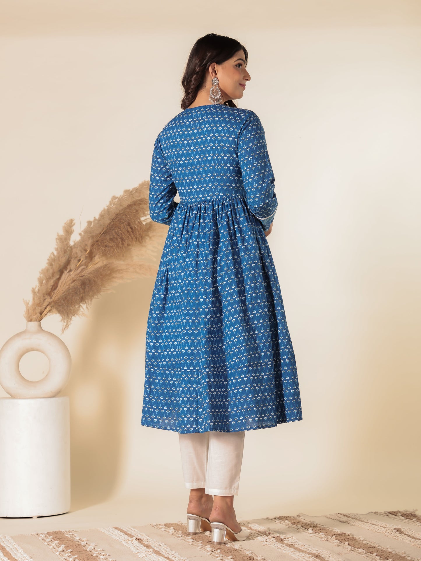 Soft Cotton Paisley Anarkali Blue Kurta