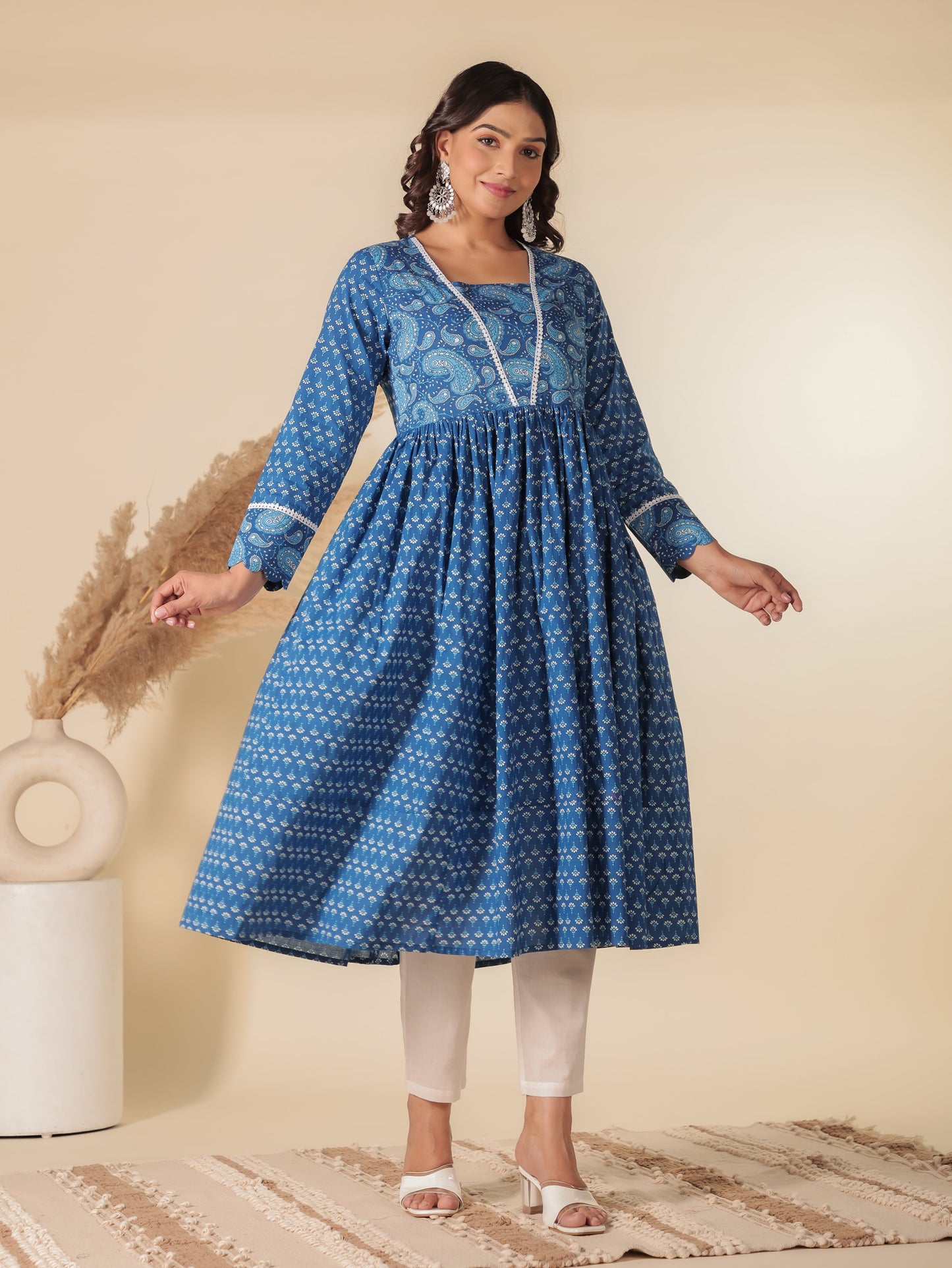 Soft Cotton Paisley Anarkali Blue Kurta