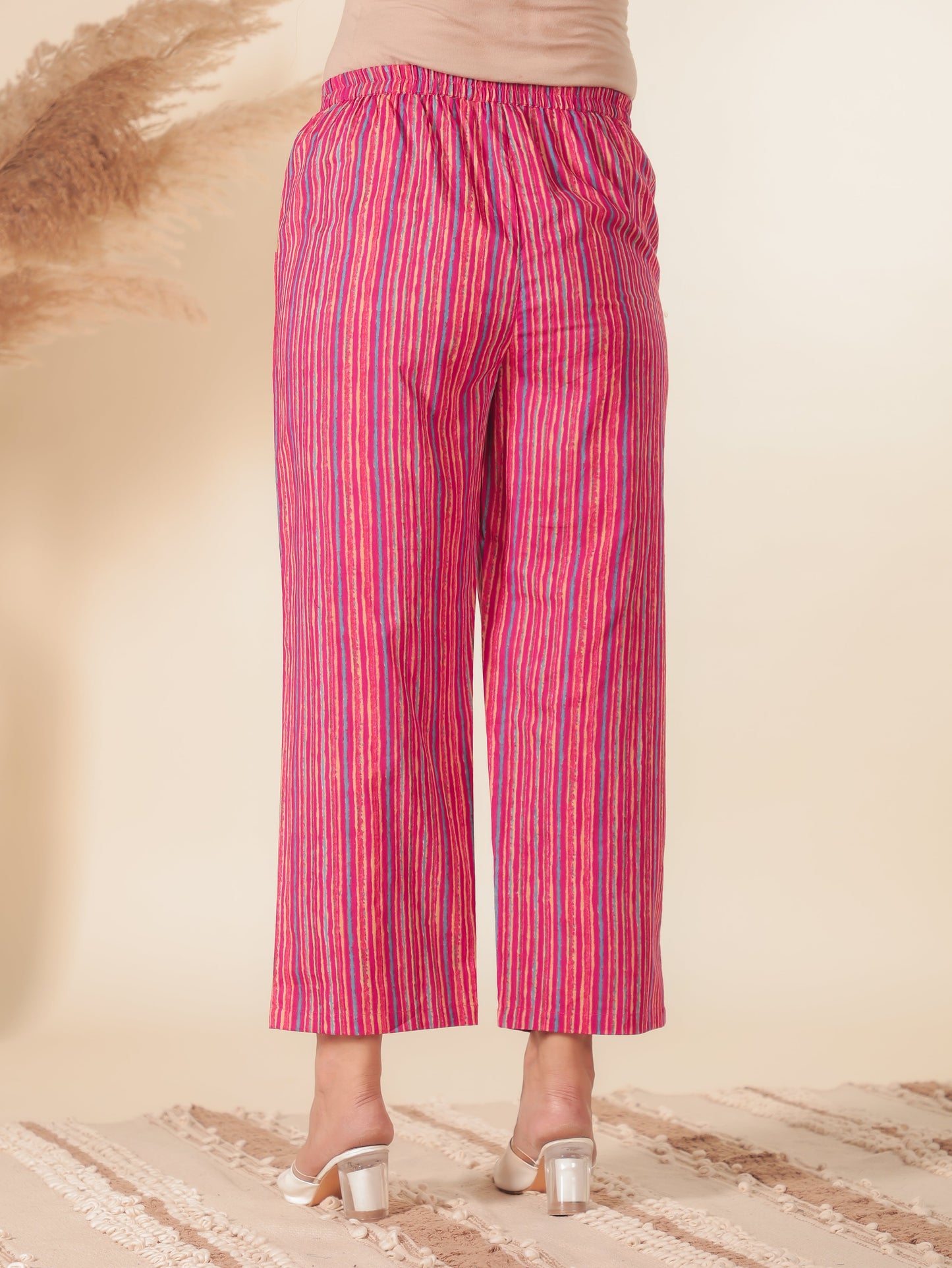 Soft Cotton Floral Pink Straight Trousers