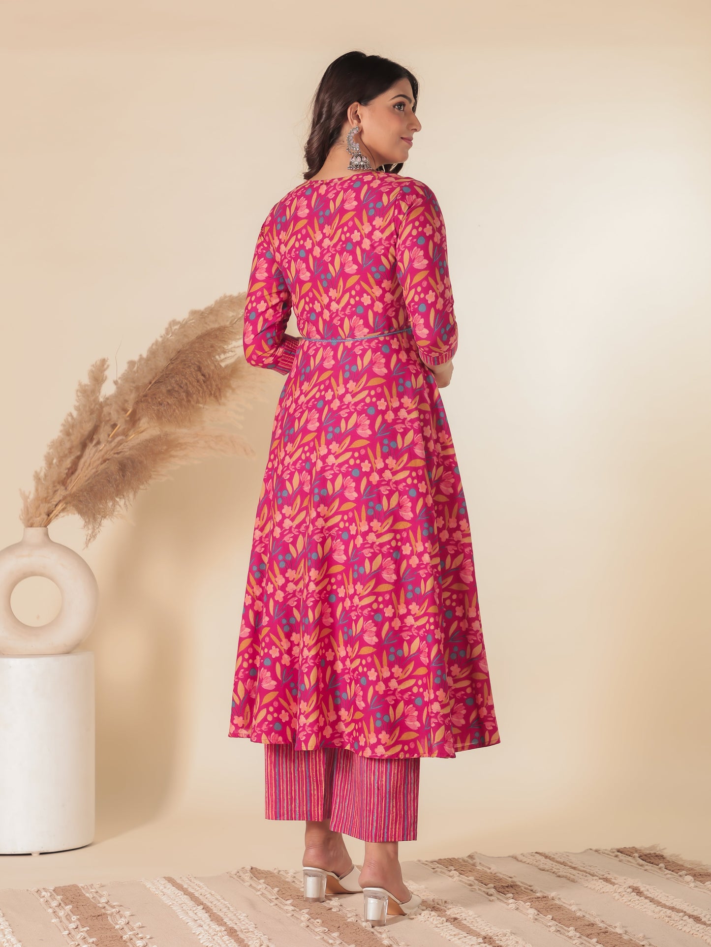 Soft Cotton Floral Anarkali Pink Kurta
