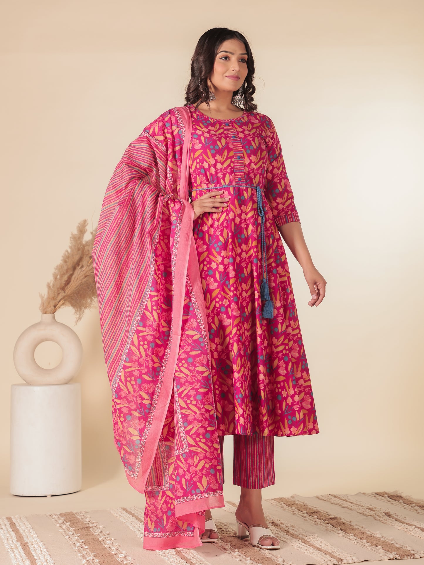 Voile Cotton Floral Pink Dupatta