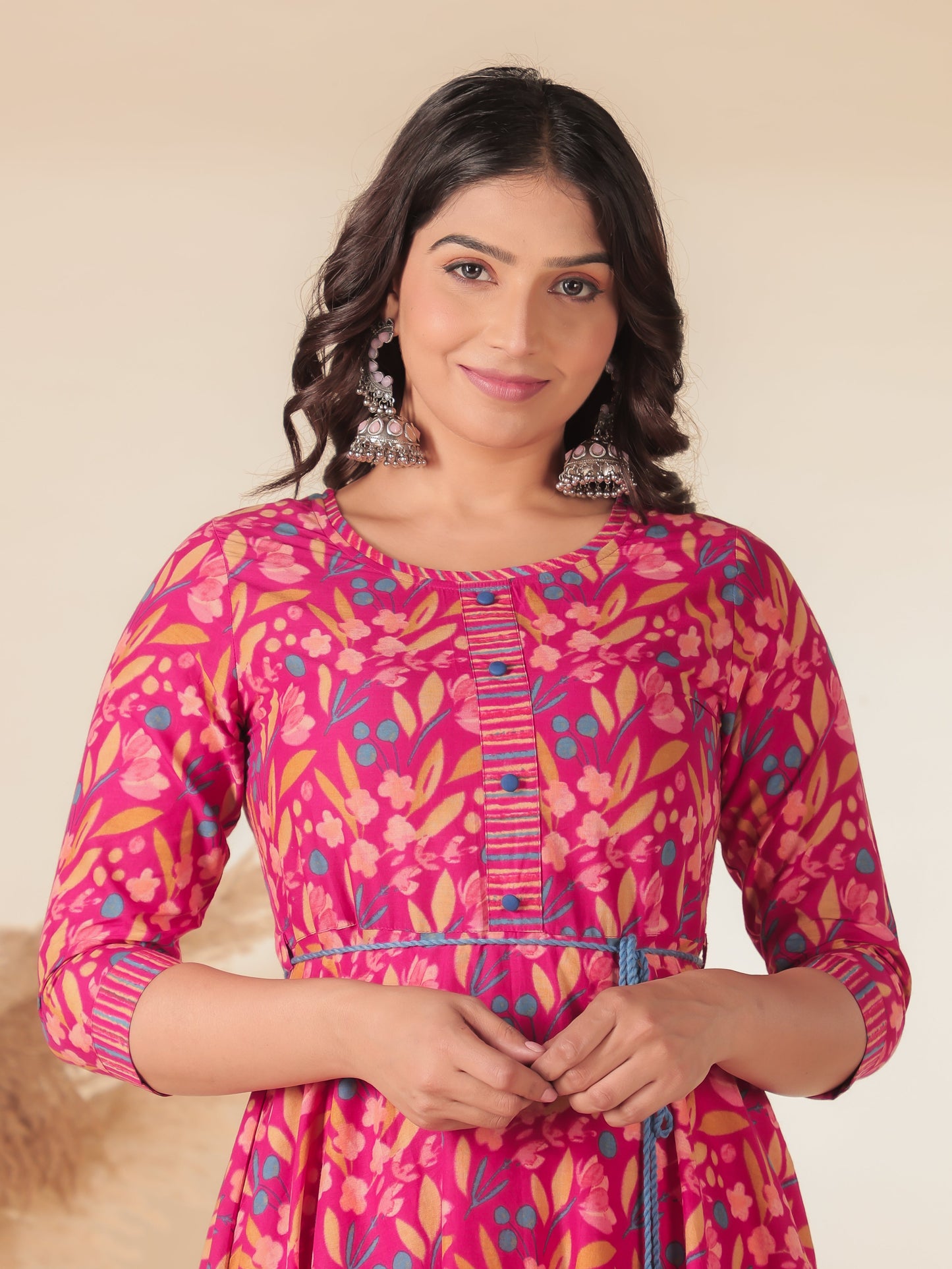 Soft Cotton Floral Anarkali Pink Kurta