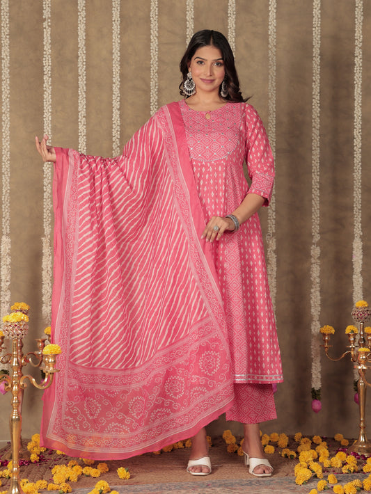 Voile Cotton Leheriya Pink Dupatta