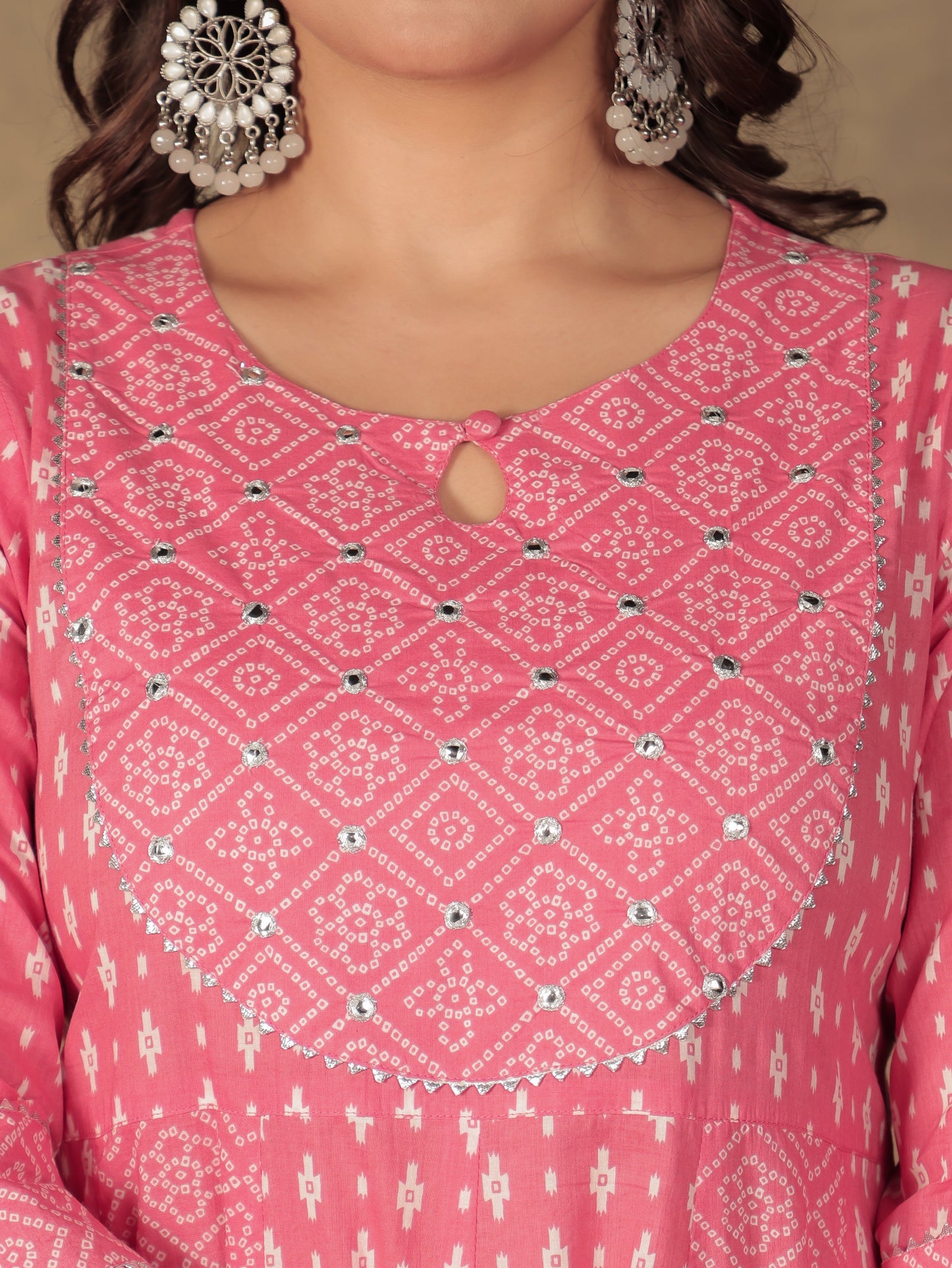 Soft Cotton Ikat Anarkali Pink Kurta