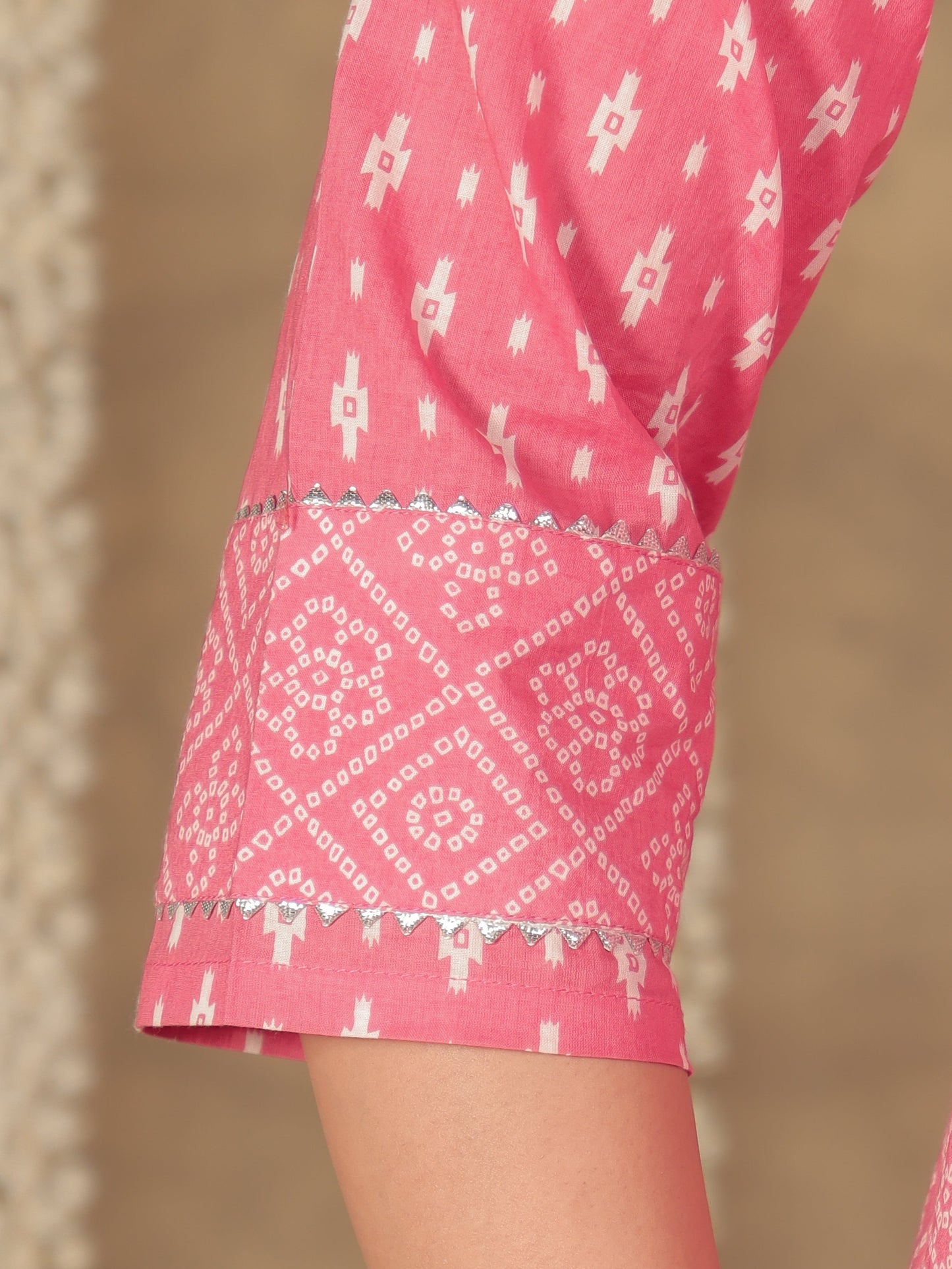 Soft Cotton Ikat Anarkali Pink Kurta
