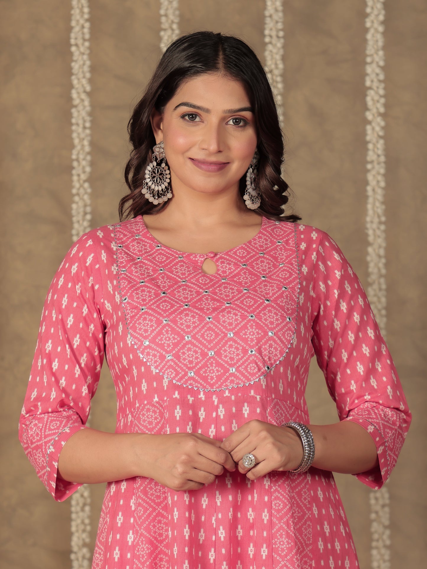Soft Cotton Ikat Anarkali Pink Kurta