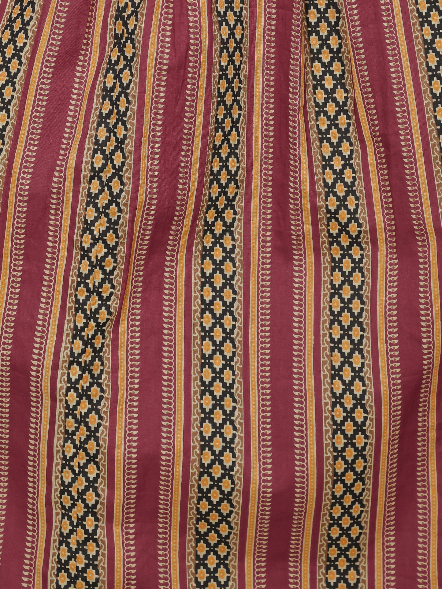 Embroidered Soft Cotton Striped Flared Maroon Dress