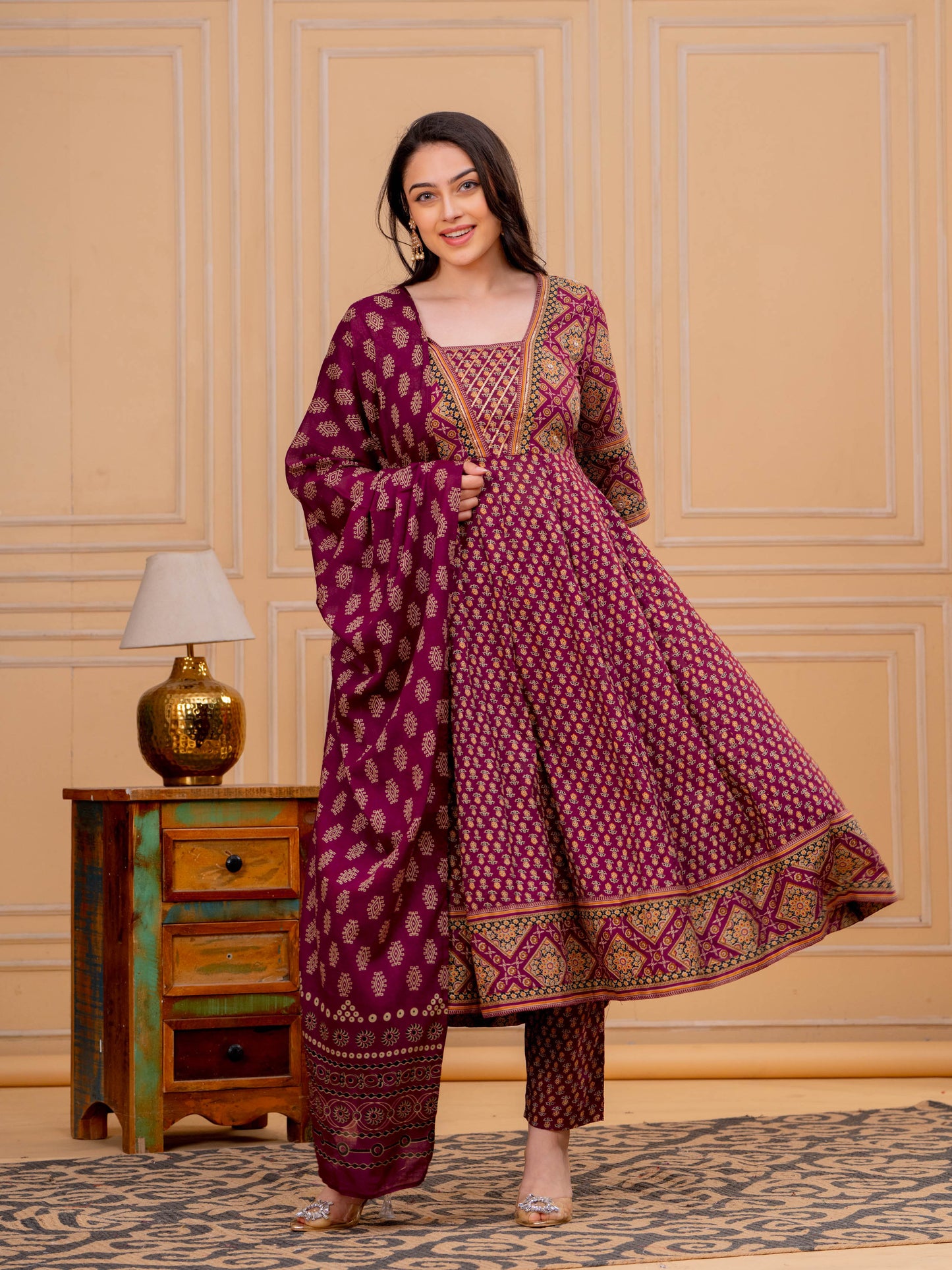 Cotton Voile Geometric Wine Dupatta