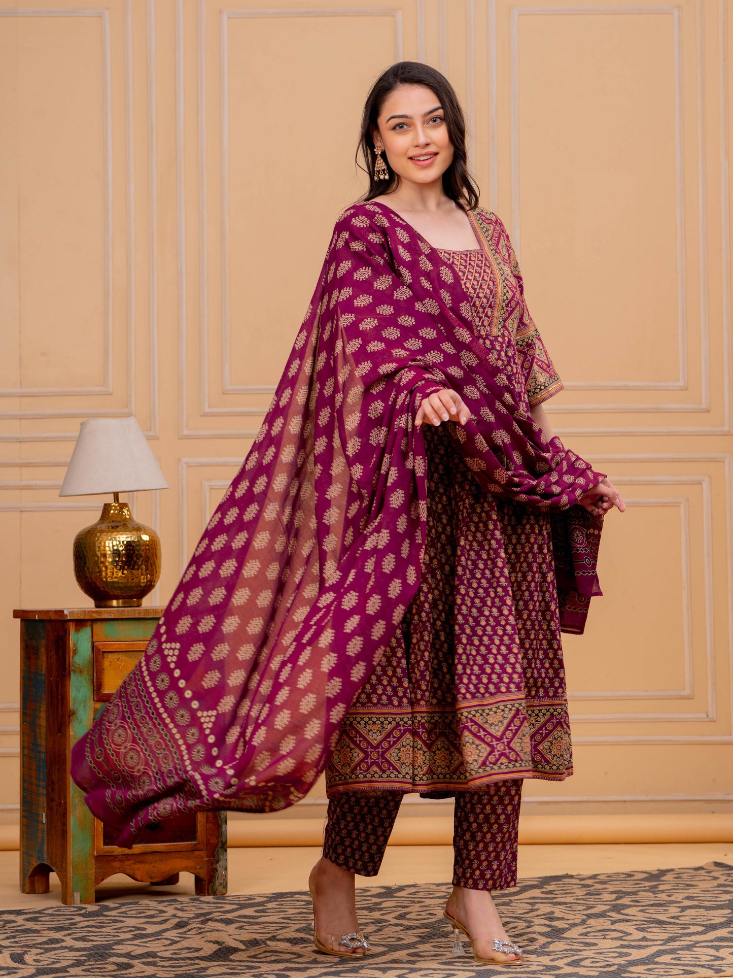 Cotton Voile Geometric Wine Dupatta