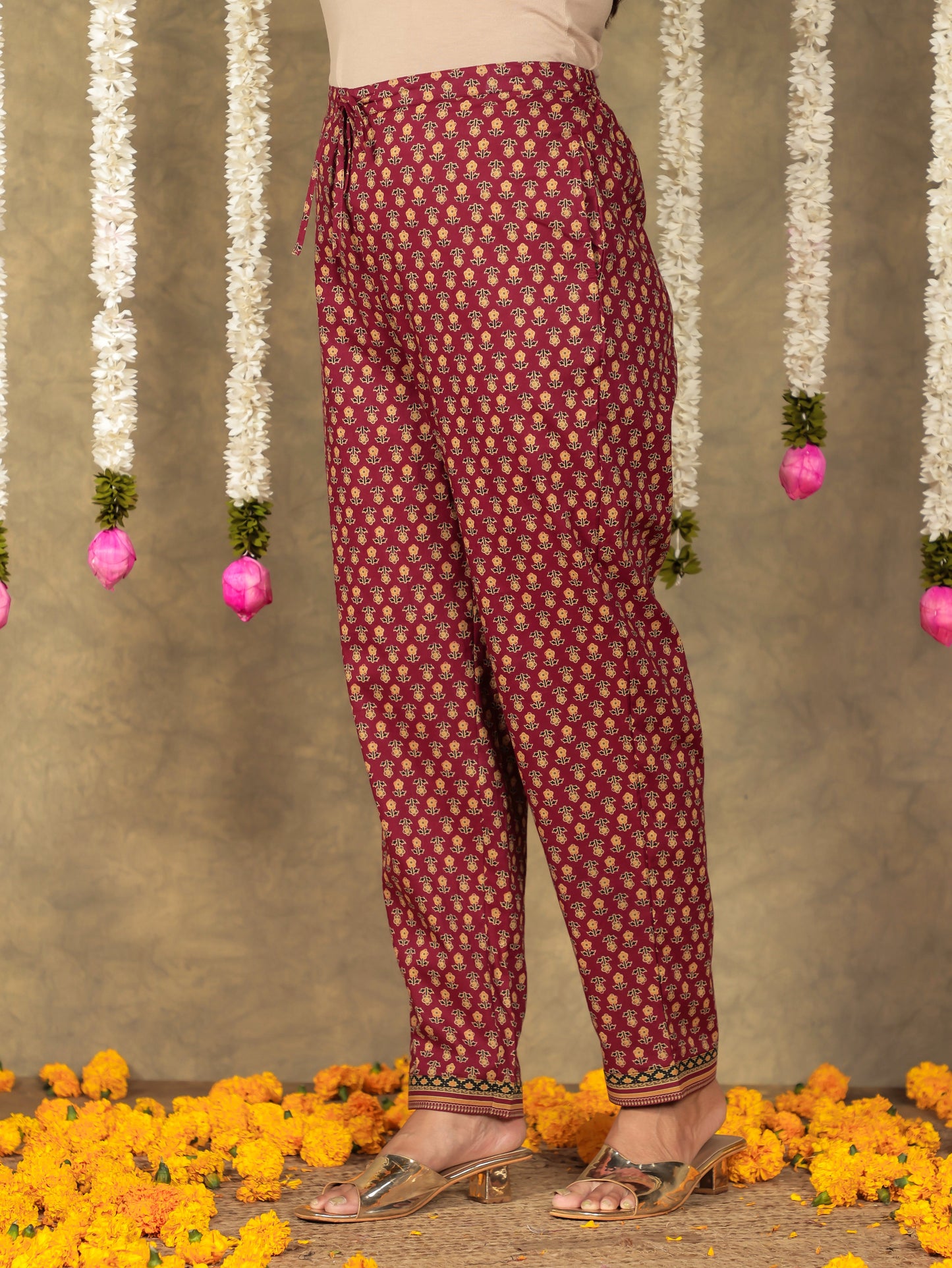 Soft Cotton Floral Flared Maroon Kurta