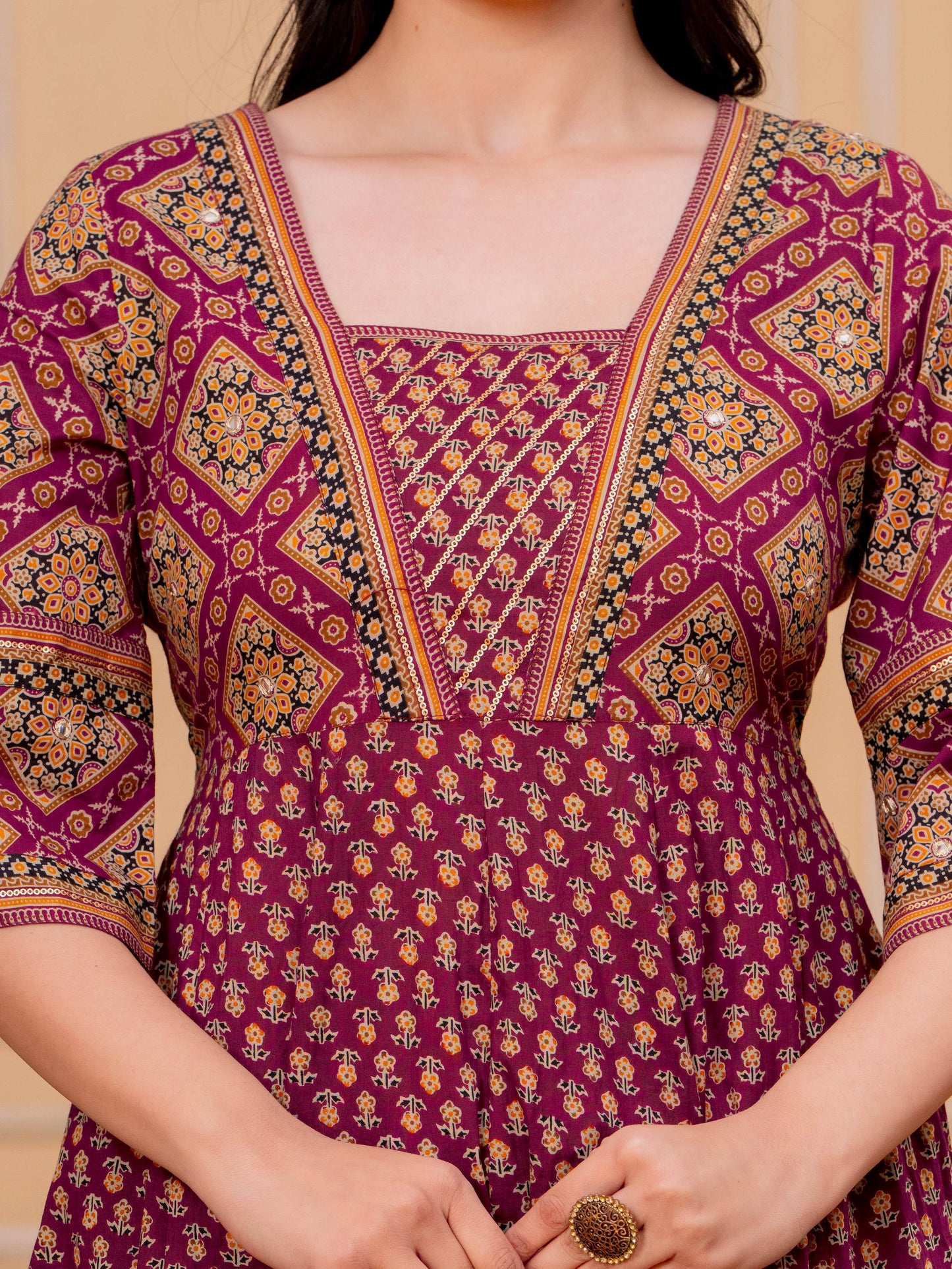 Soft Cotton Floral Flared Maroon Kurta