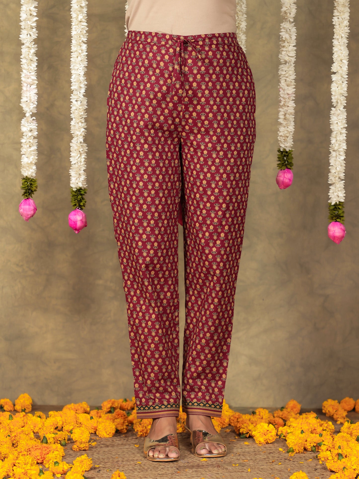 Soft Cotton Floral Flared Maroon Kurta