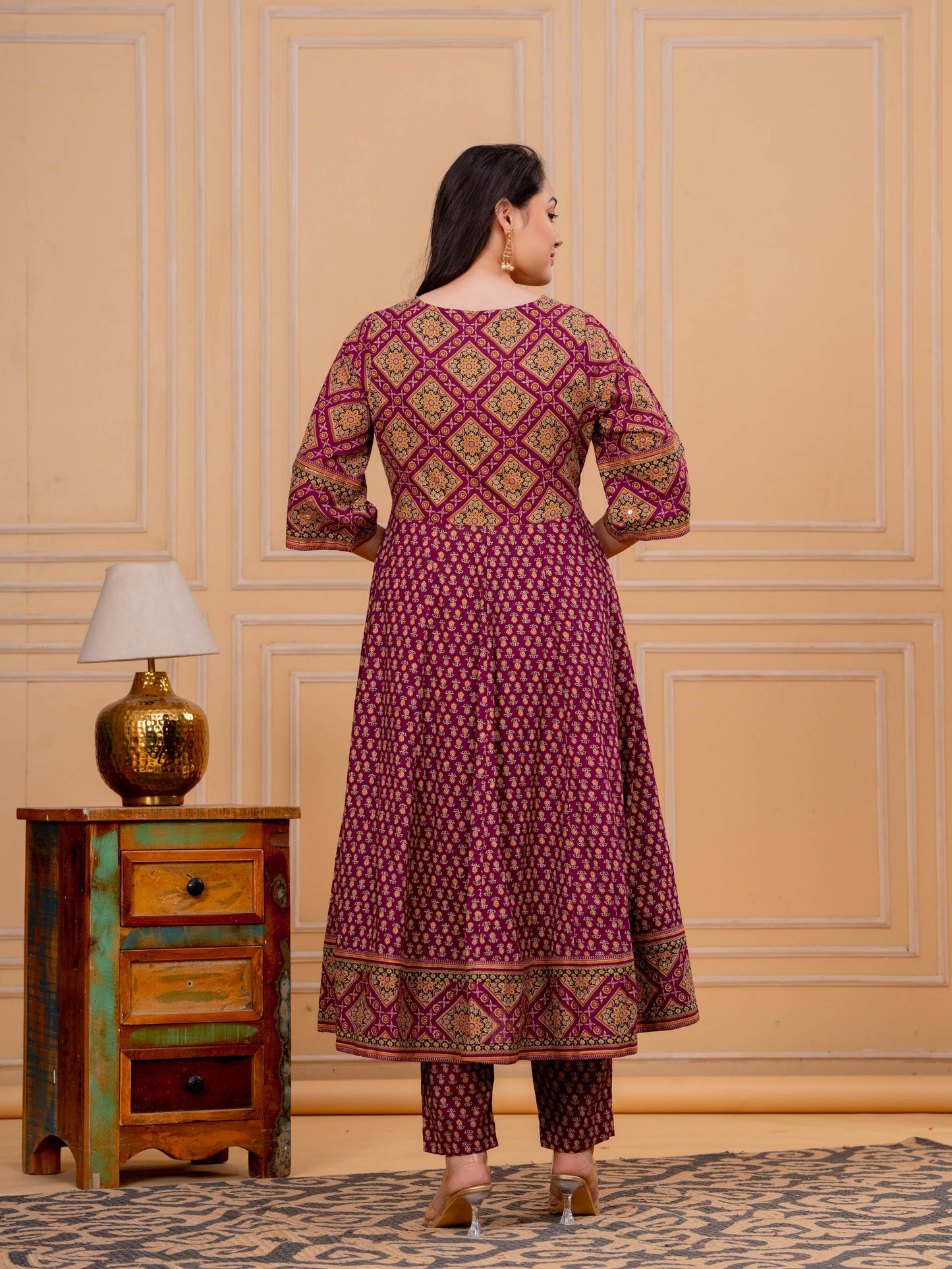 Soft Cotton Floral Flared Maroon Kurta