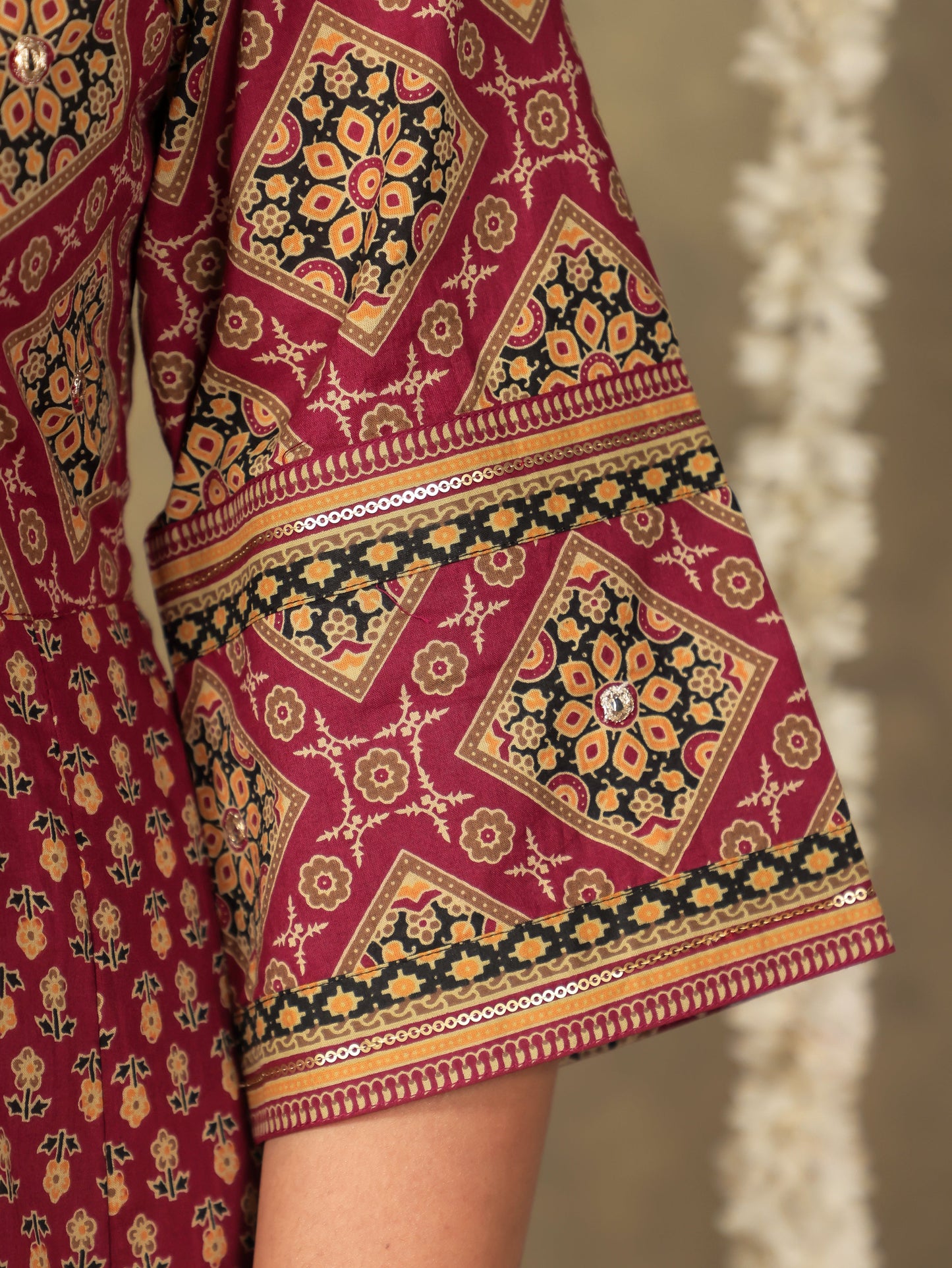 Soft Cotton Floral Flared Maroon Kurta