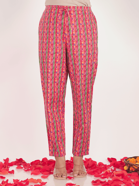 Soft Cotton Striped Multicolor Tapered Trousers