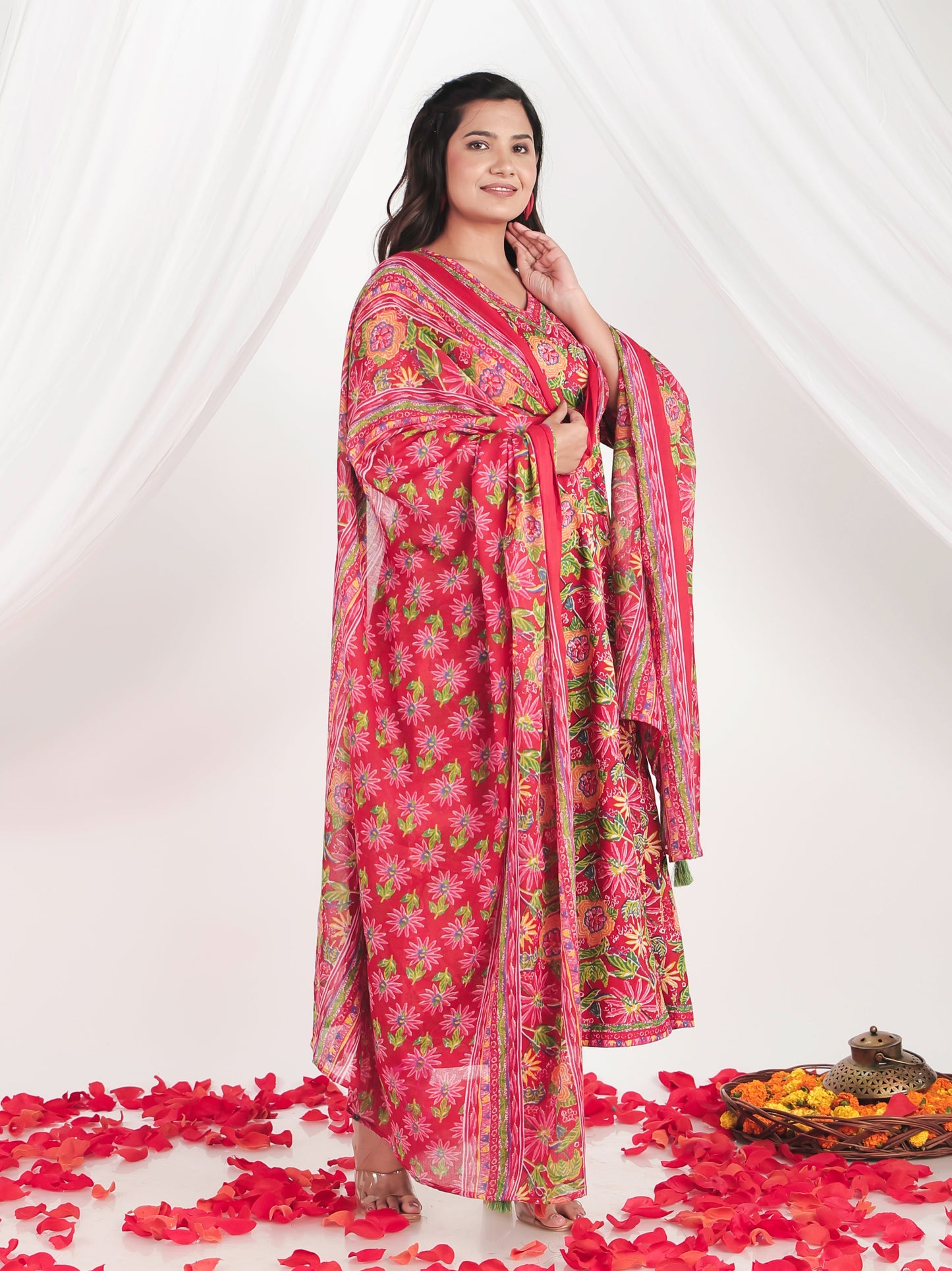 Embroidered Soft Cotton Floral Flared Multicolor Kurta