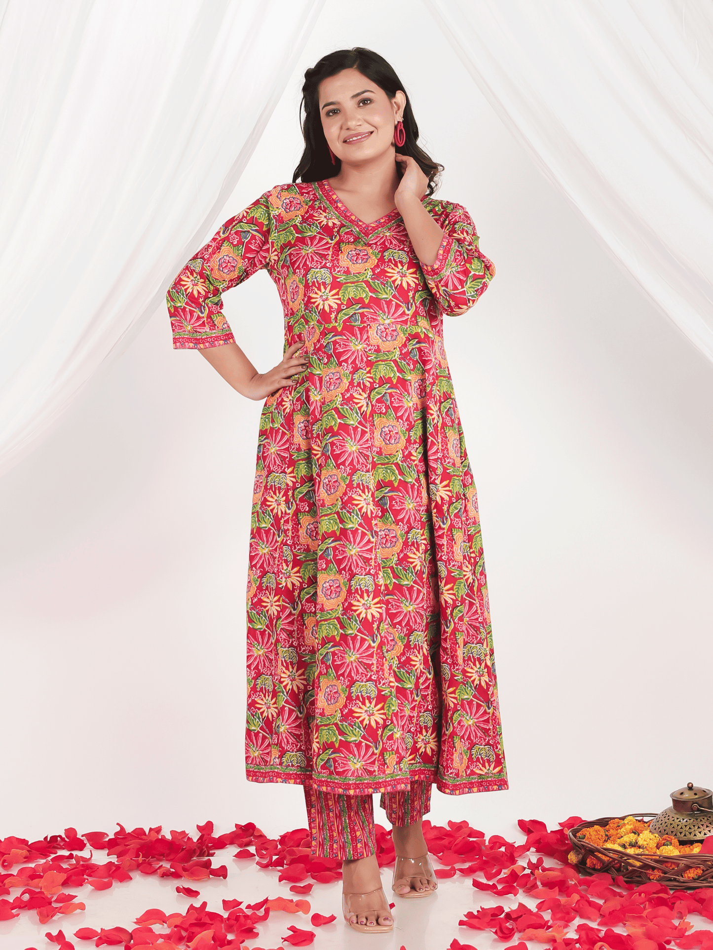 Embroidered Soft Cotton Floral Flared Multicolor Kurta