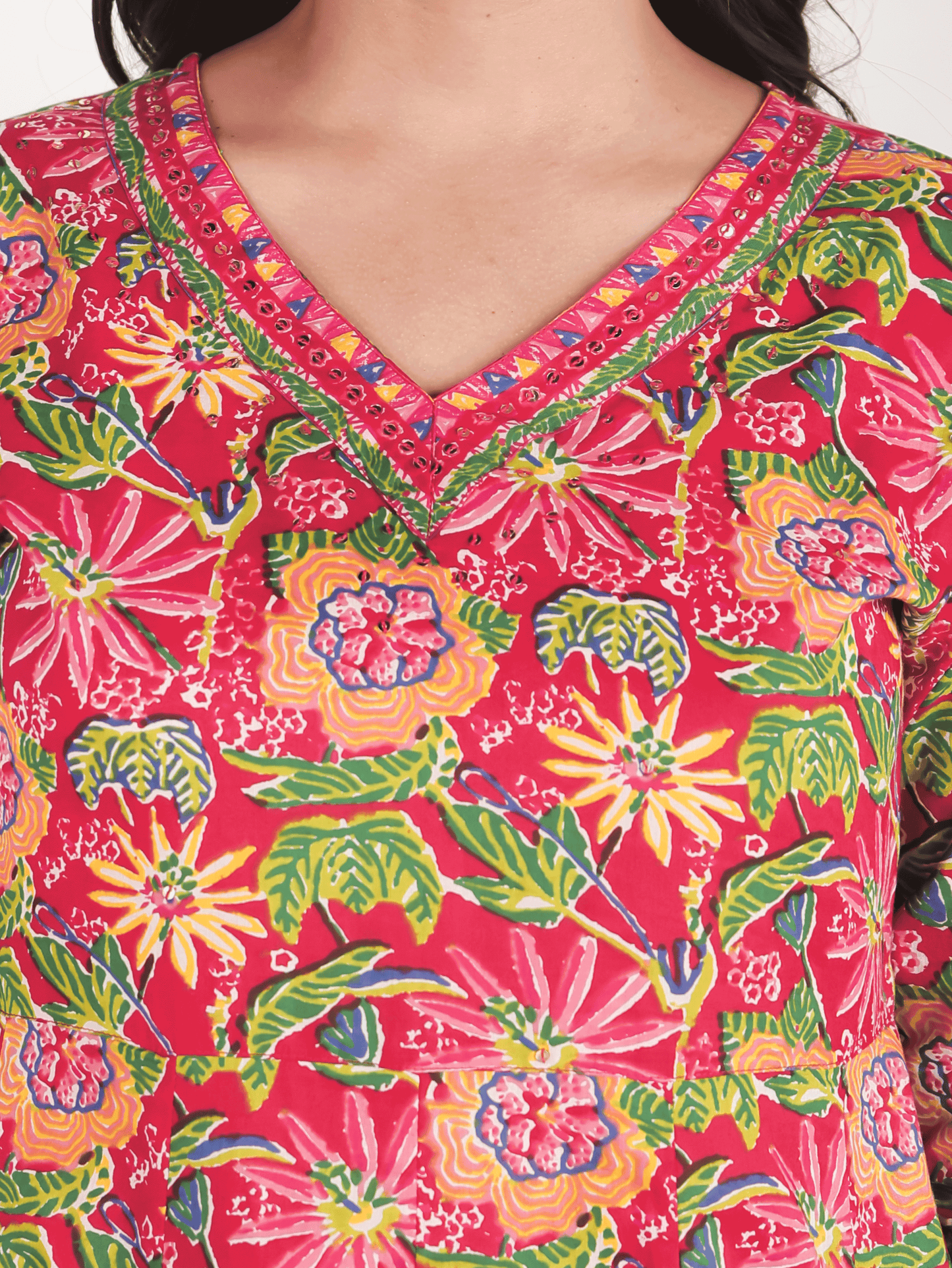 Embroidered Soft Cotton Floral Flared Multicolor Kurta