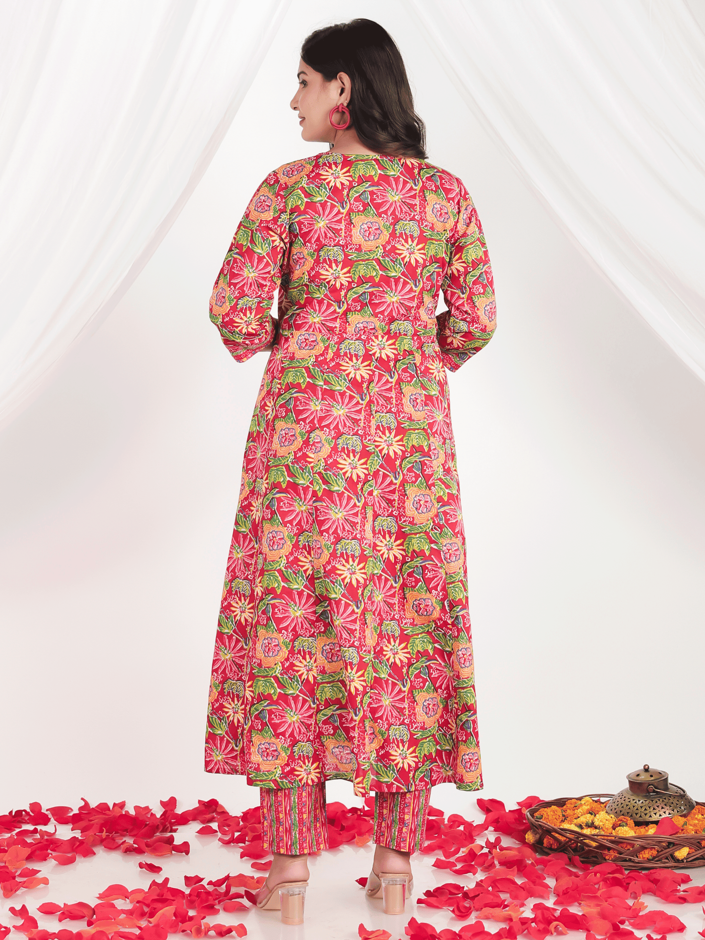 Embroidered Soft Cotton Floral Flared Multicolor Kurta