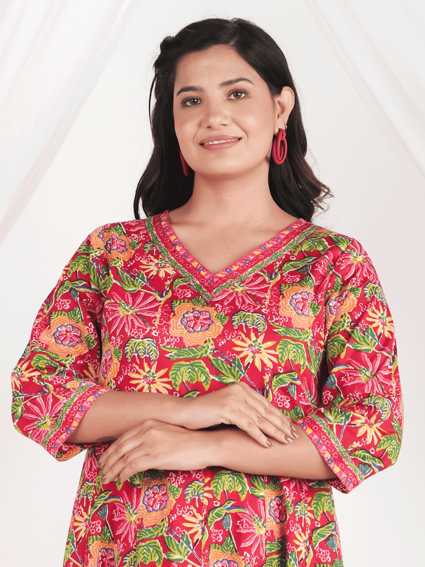 Embroidered Soft Cotton Floral Flared Multicolor Kurta