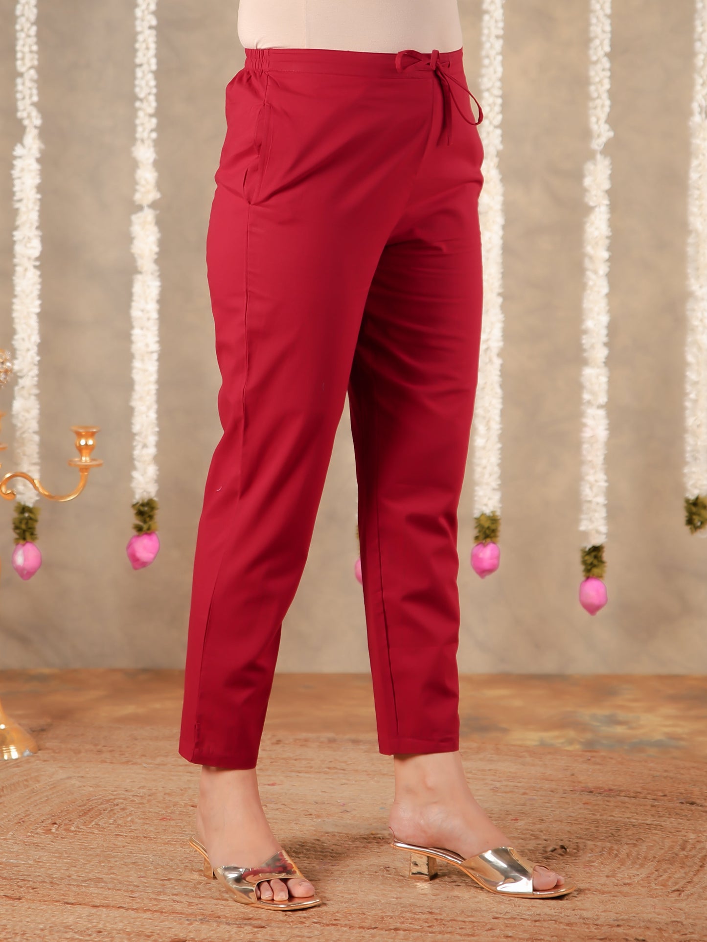 Soft Cotton Solid Maroon Tapered Trousers