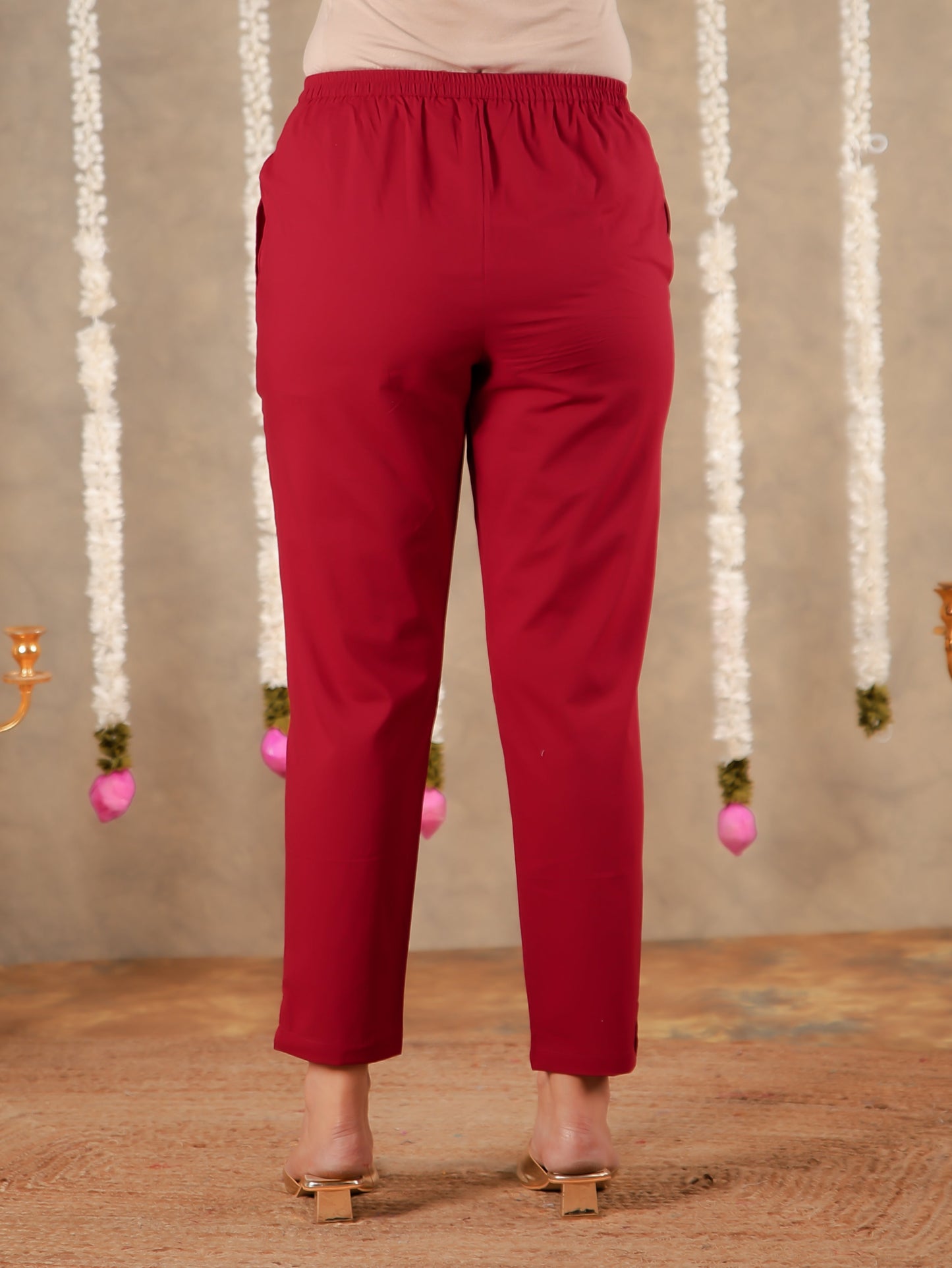 Soft Cotton Solid Maroon Tapered Trousers