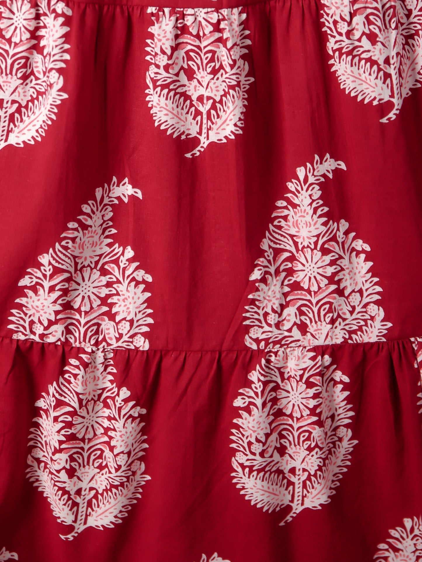 Embroidered Soft Cotton Block Print Anarkali Maroon Kurta