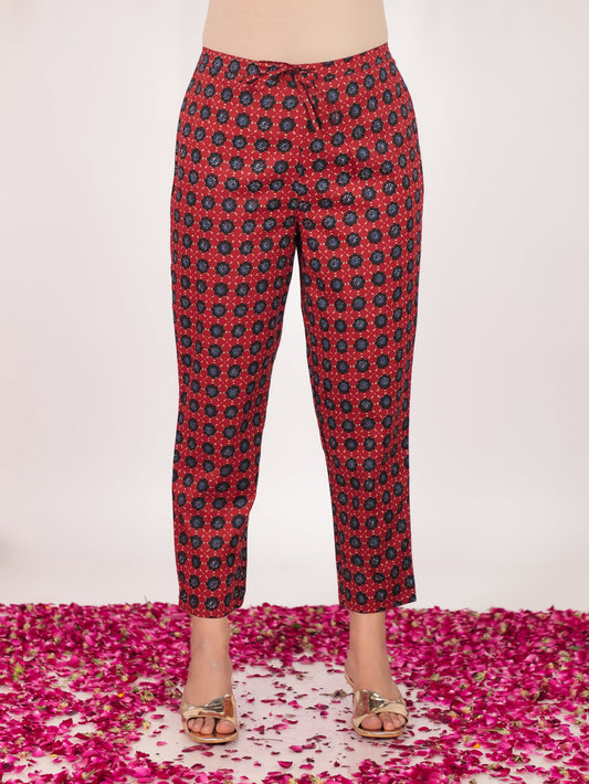 Soft Cotton Geometric Orange Tapered Trousers