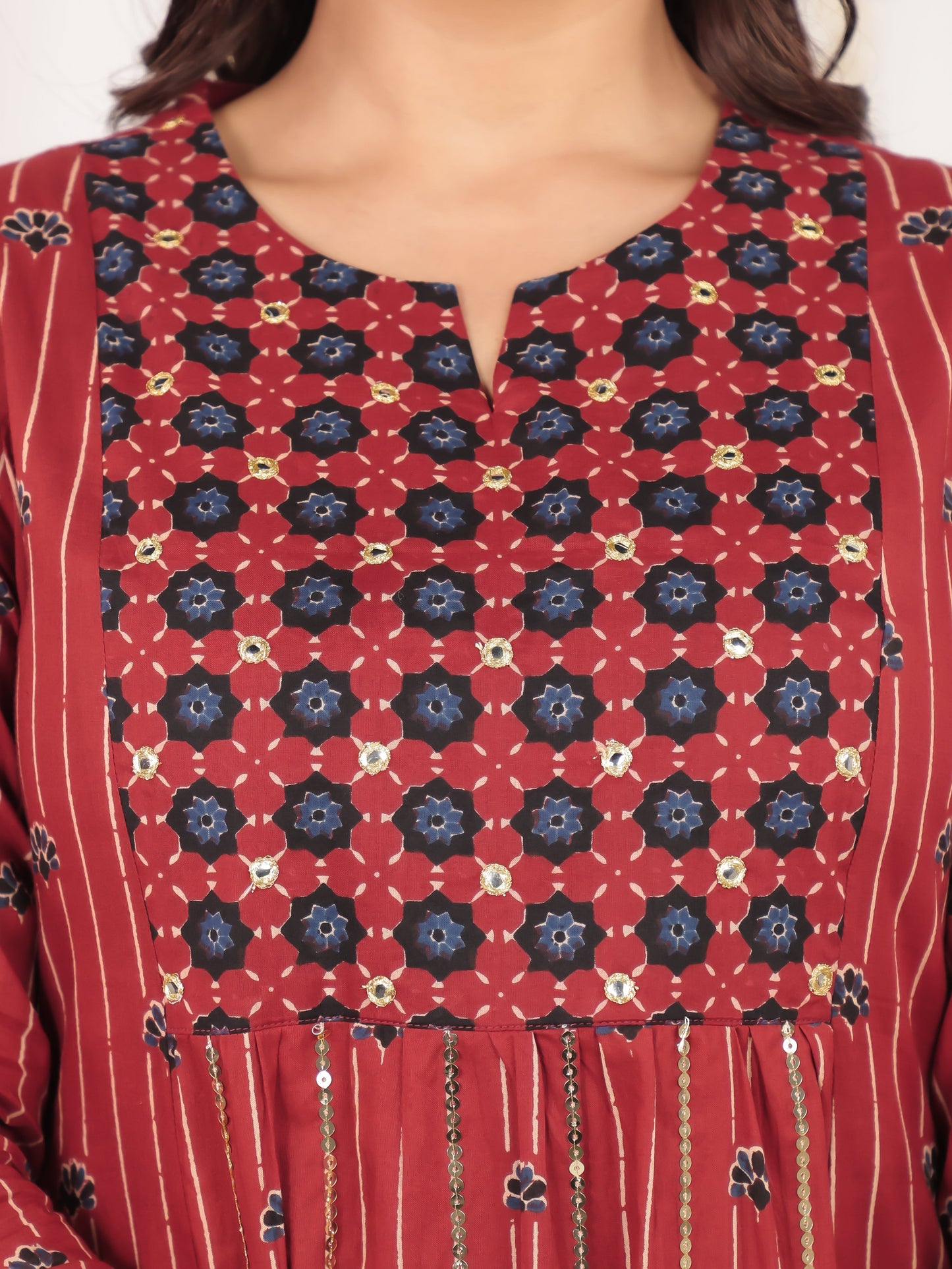 Soft Cotton Floral Panelled Orange Kurta