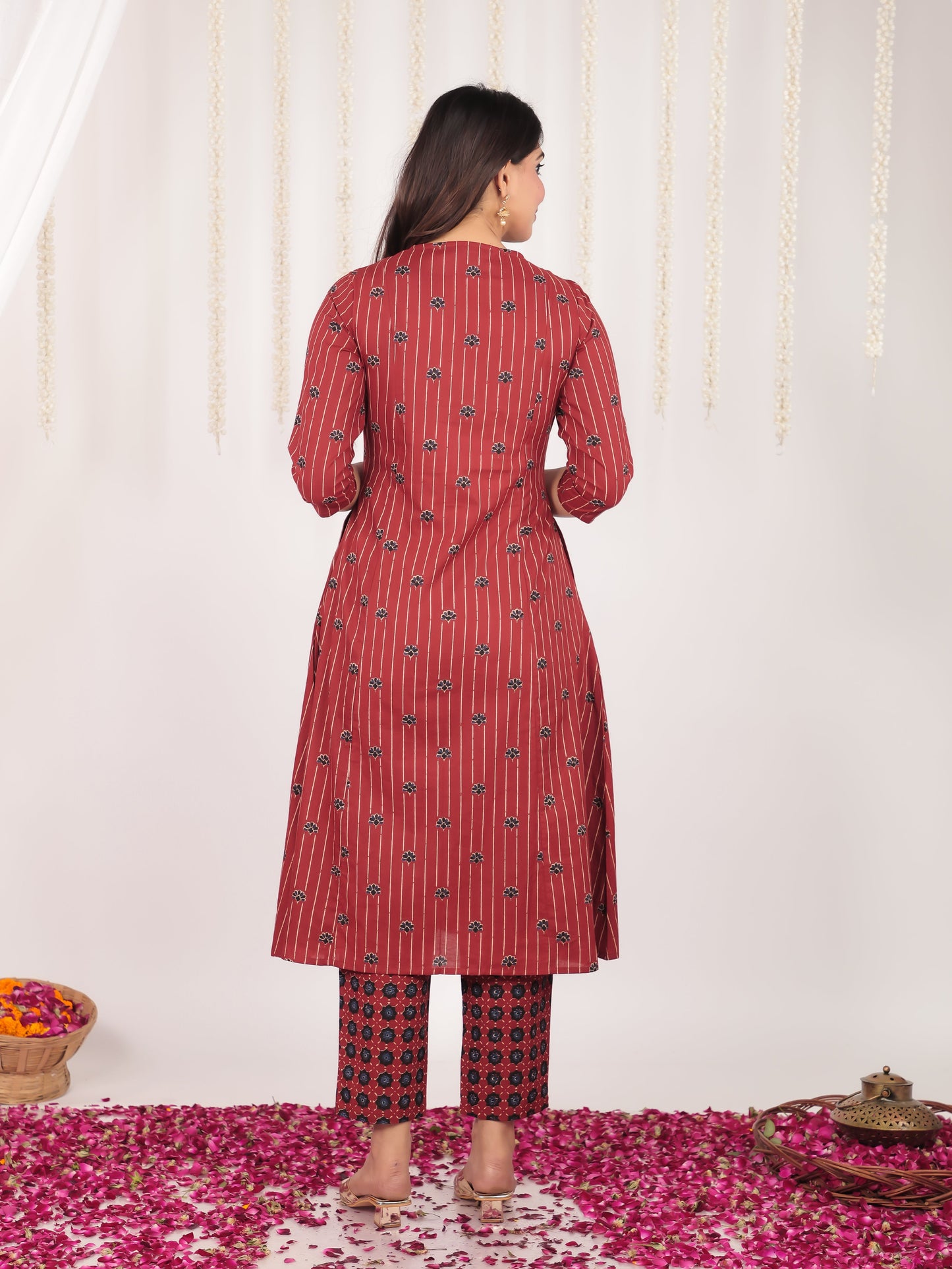Soft Cotton Floral Panelled Orange Kurta