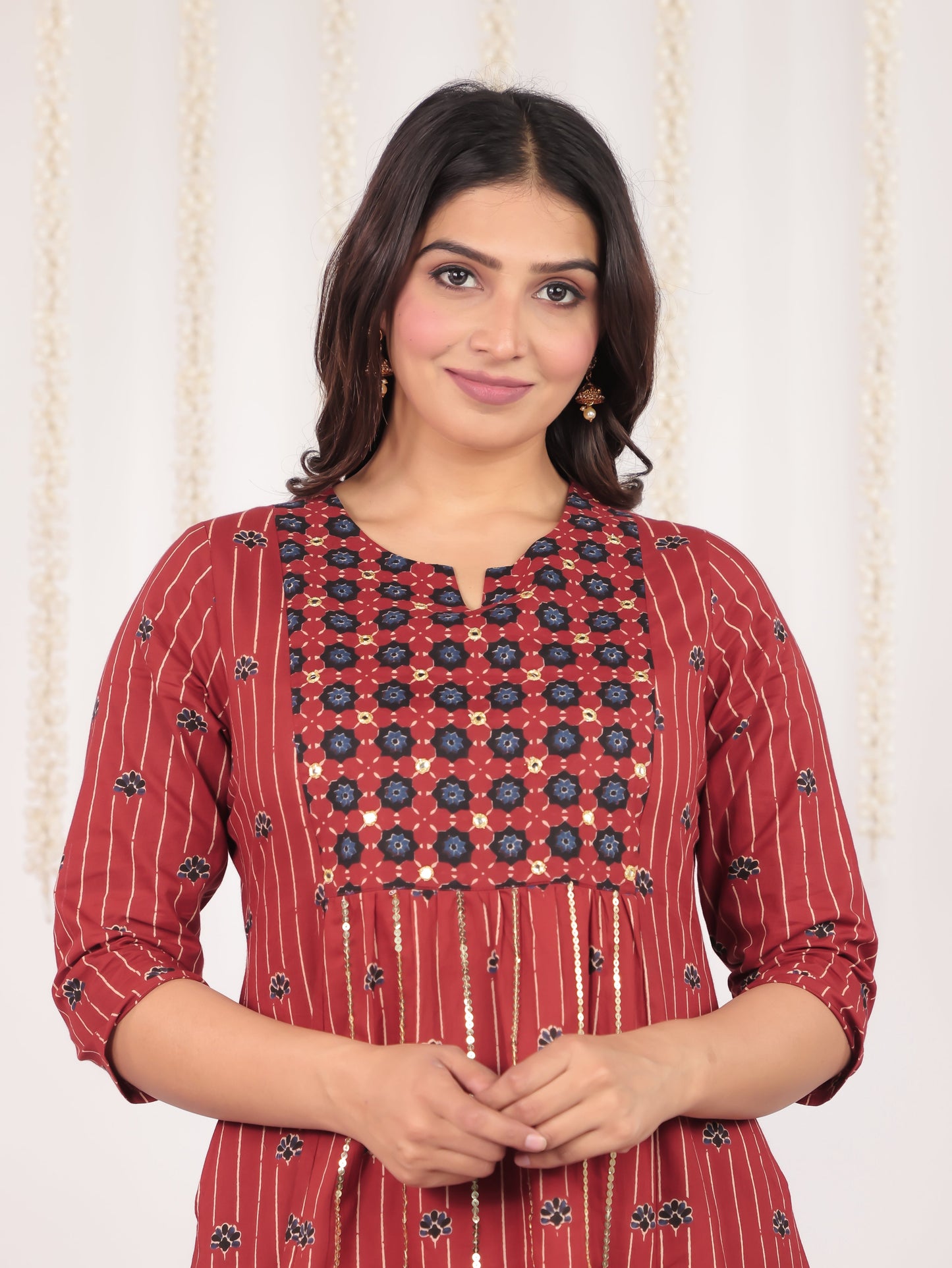 Soft Cotton Floral Panelled Orange Kurta