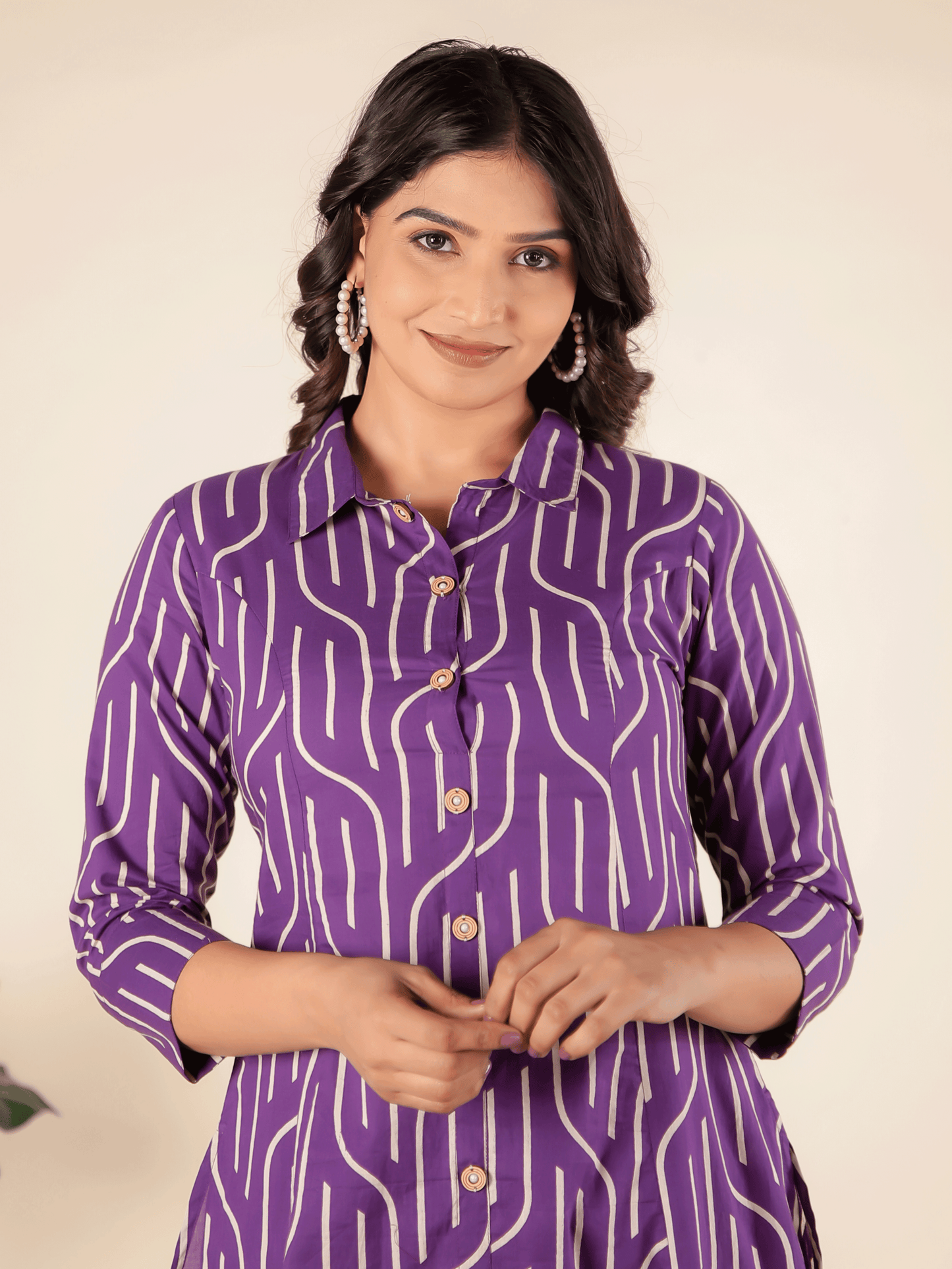 Soft Cotton Abstract Pant Purple Kurta