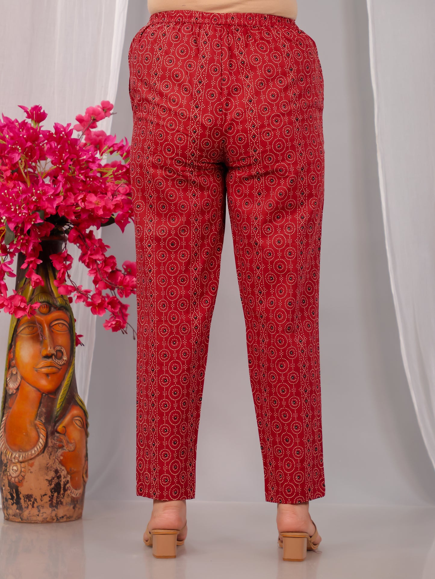 Soft Cotton Geometric Red Tapered Trousers