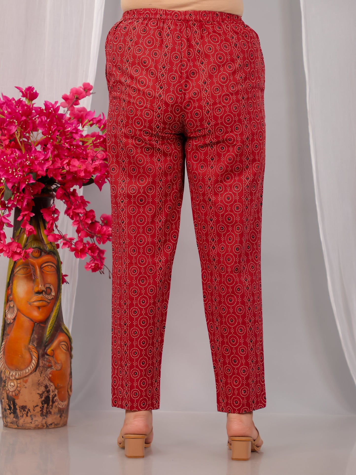 Soft Cotton Geometric Red Tapered Trousers