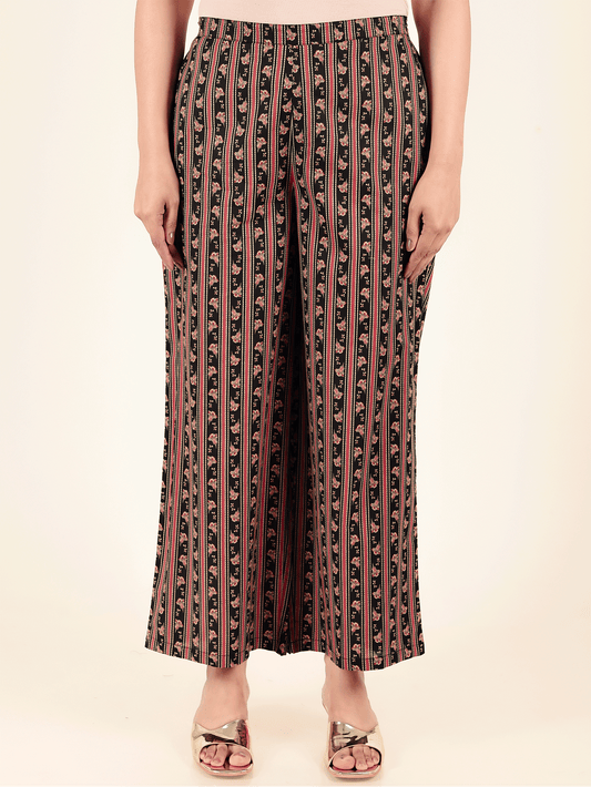 Soft Cotton Striped Black Palazzo