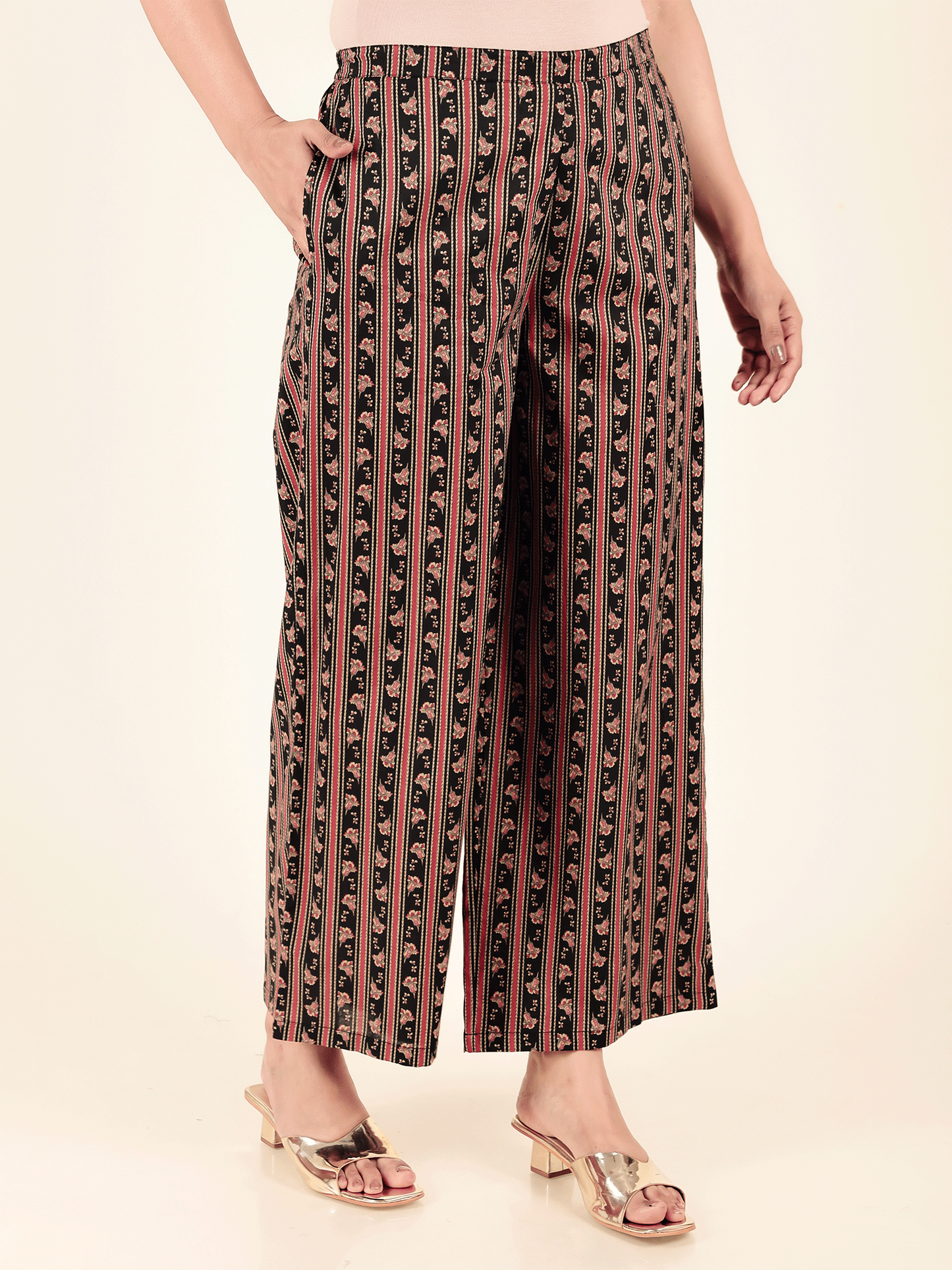 Soft Cotton Striped Black Palazzo