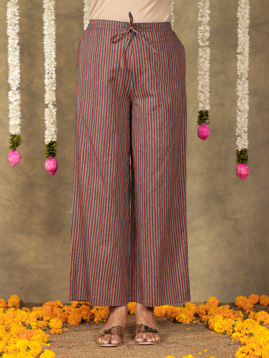 Soft Cotton Striped Red Palazzo