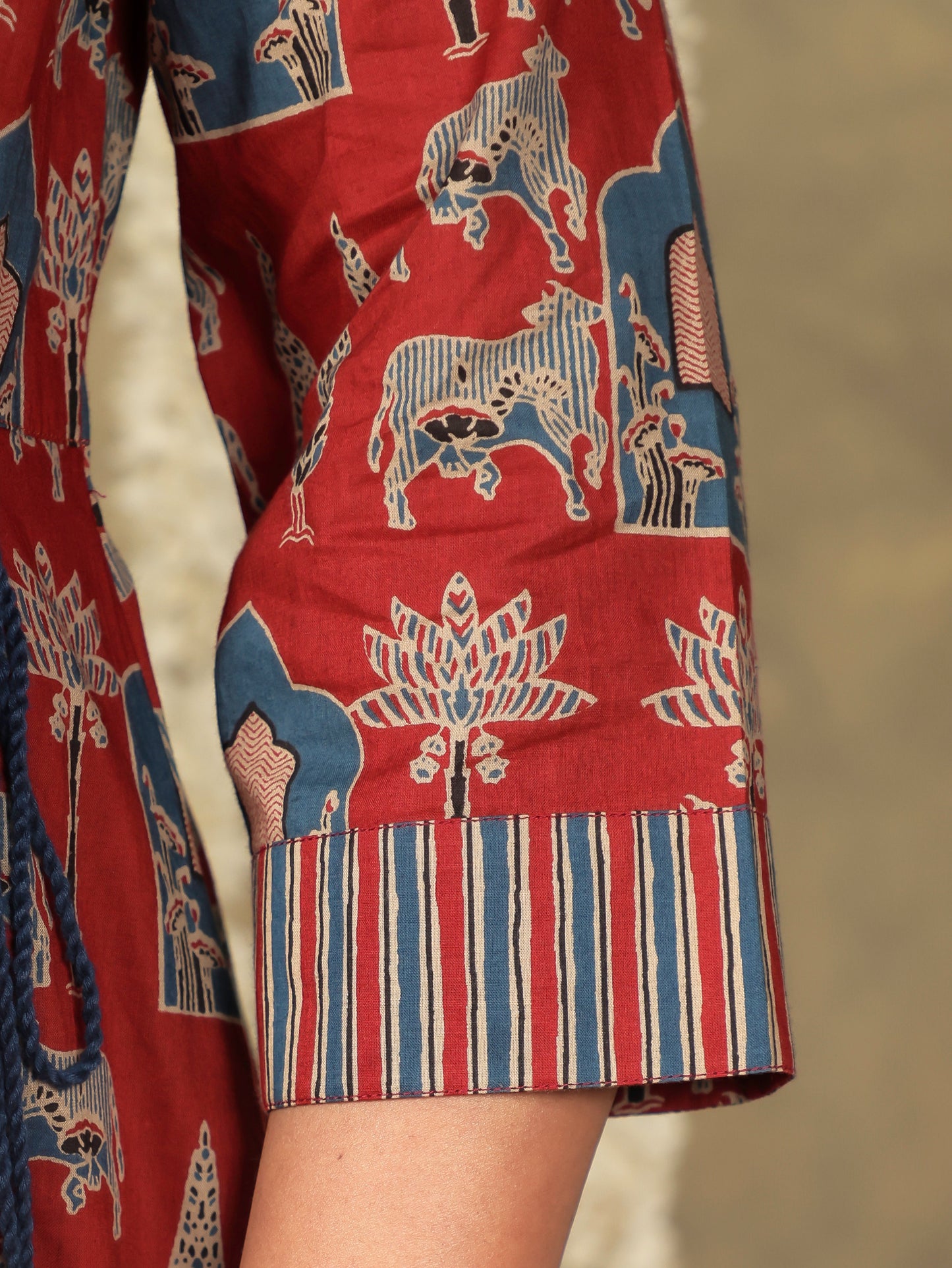 Soft Cotton Abstract Angrakha Red Kurta