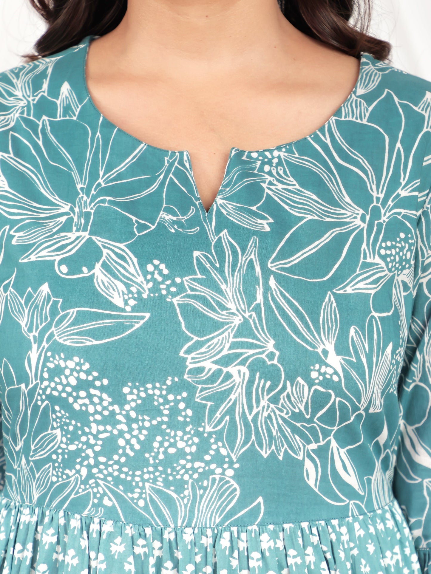 Soft Cotton Floral Flared Blue Dress