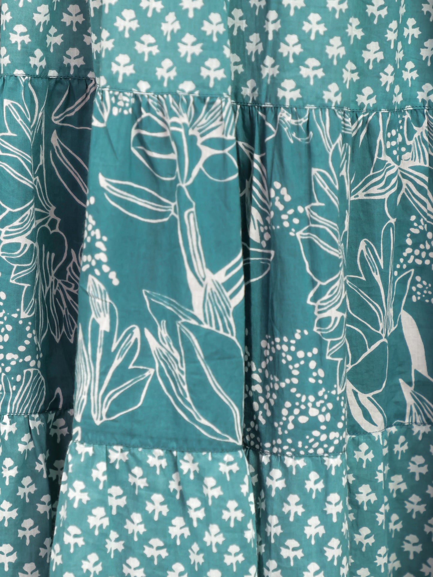 Soft Cotton Floral Flared Blue Dress