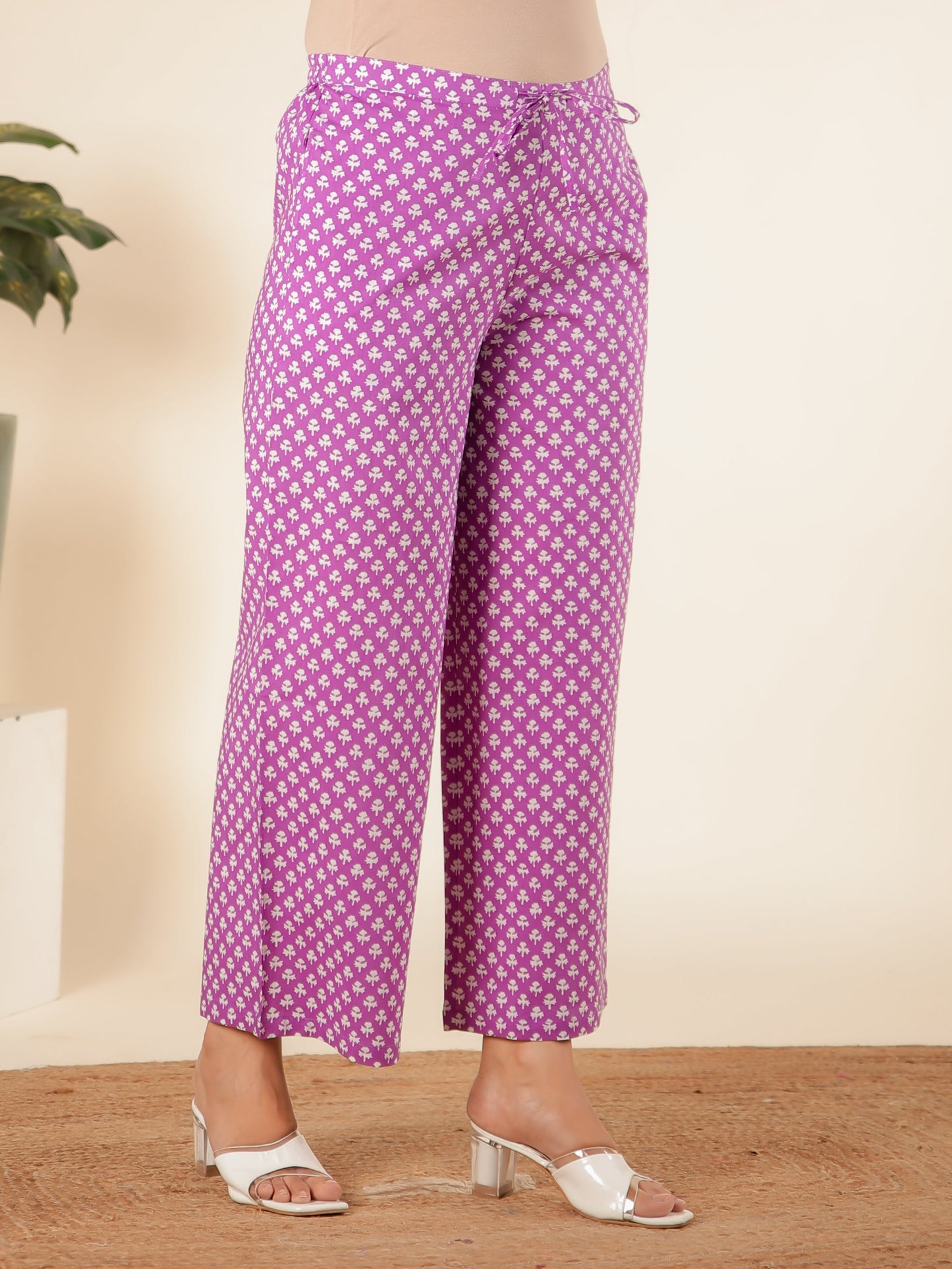 Soft Cotton Floral Angrakha Purple Kurta