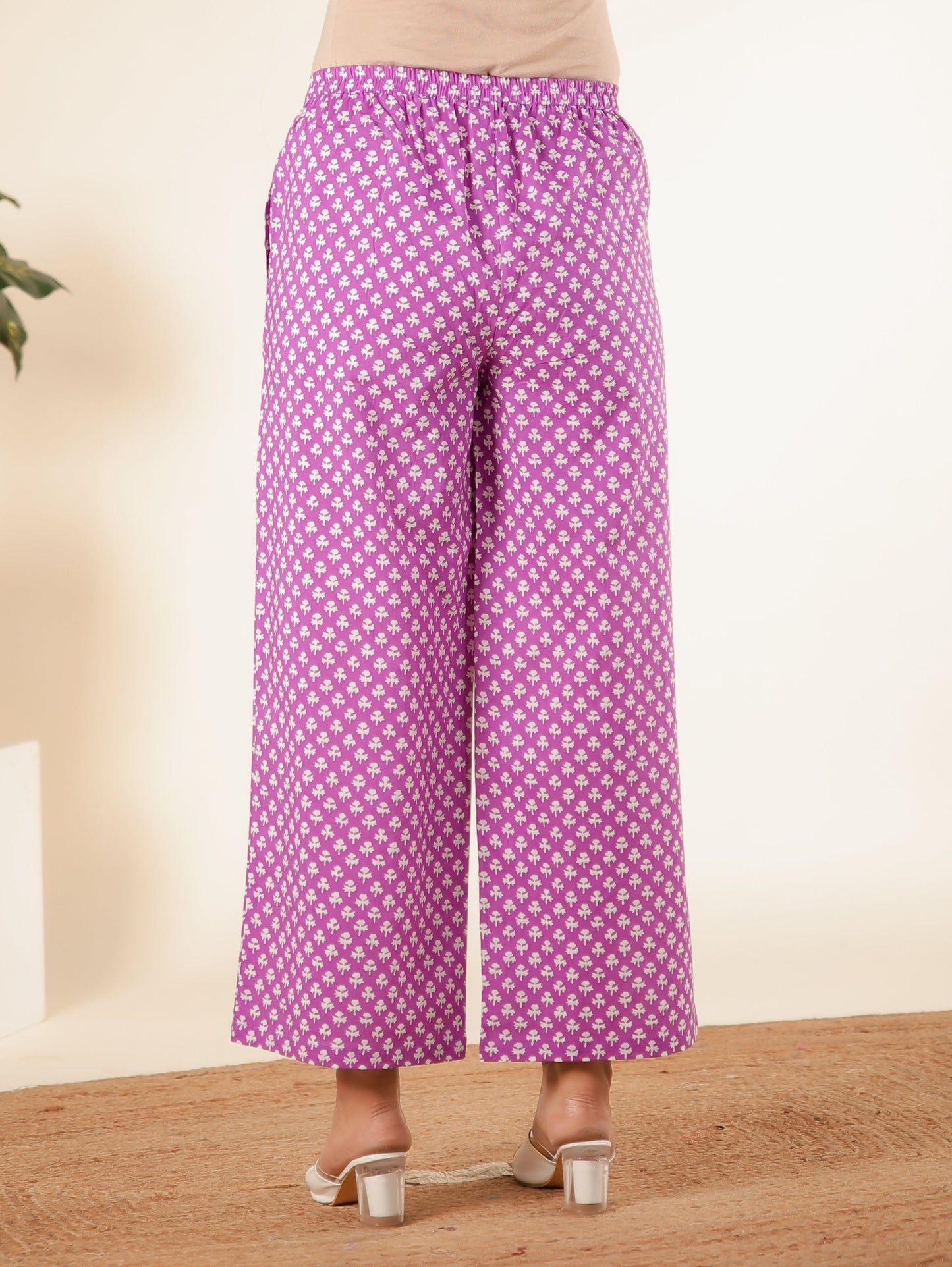 Soft Cotton Floral Angrakha Purple Kurta