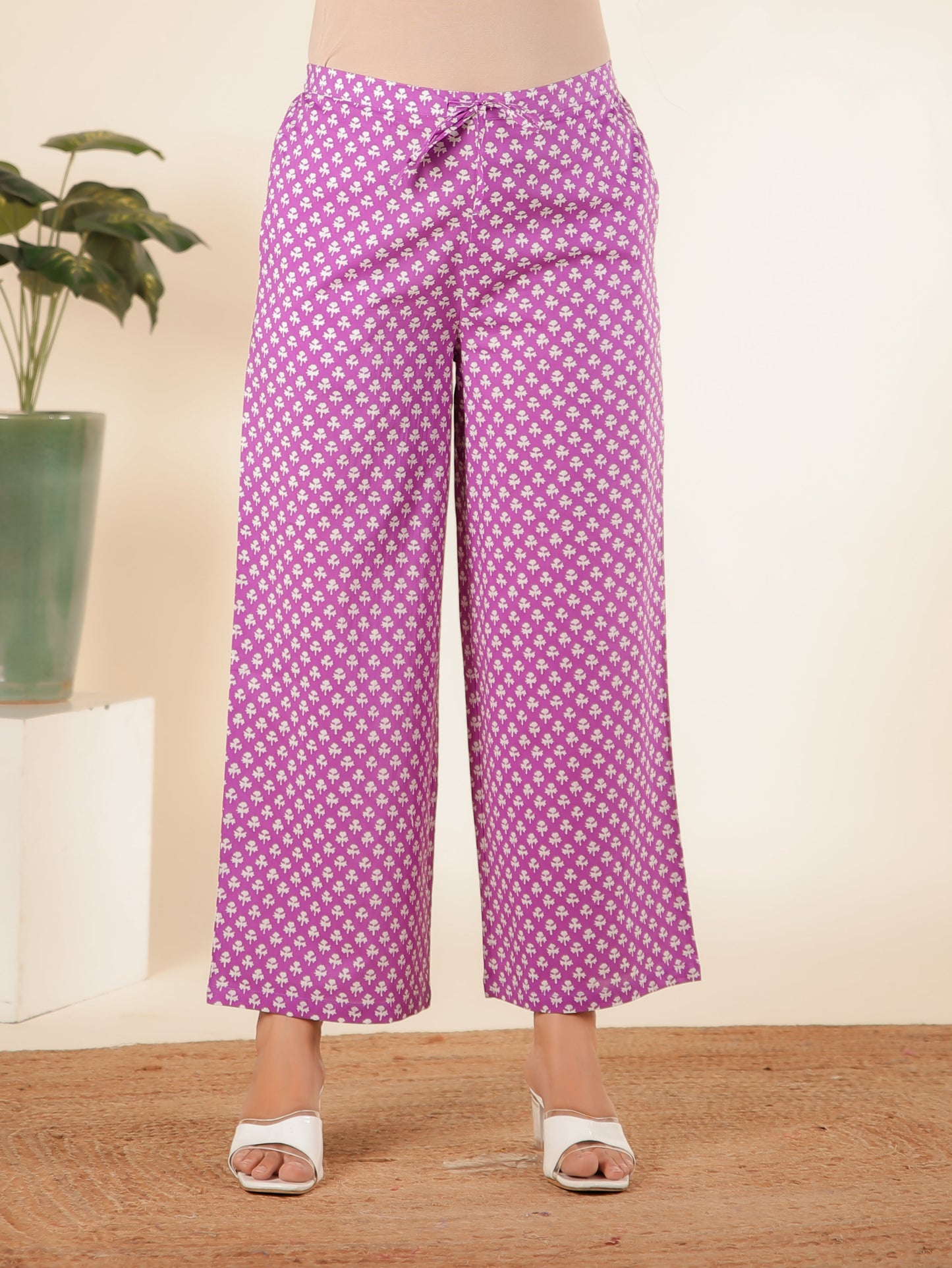 Soft Cotton Floral Angrakha Purple Kurta